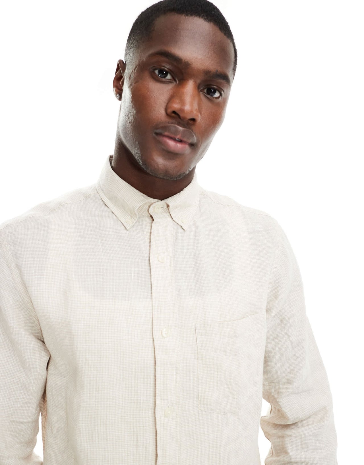GANT logo linen houndstooth shirt in beige - ASOS Sample Sale EU Store