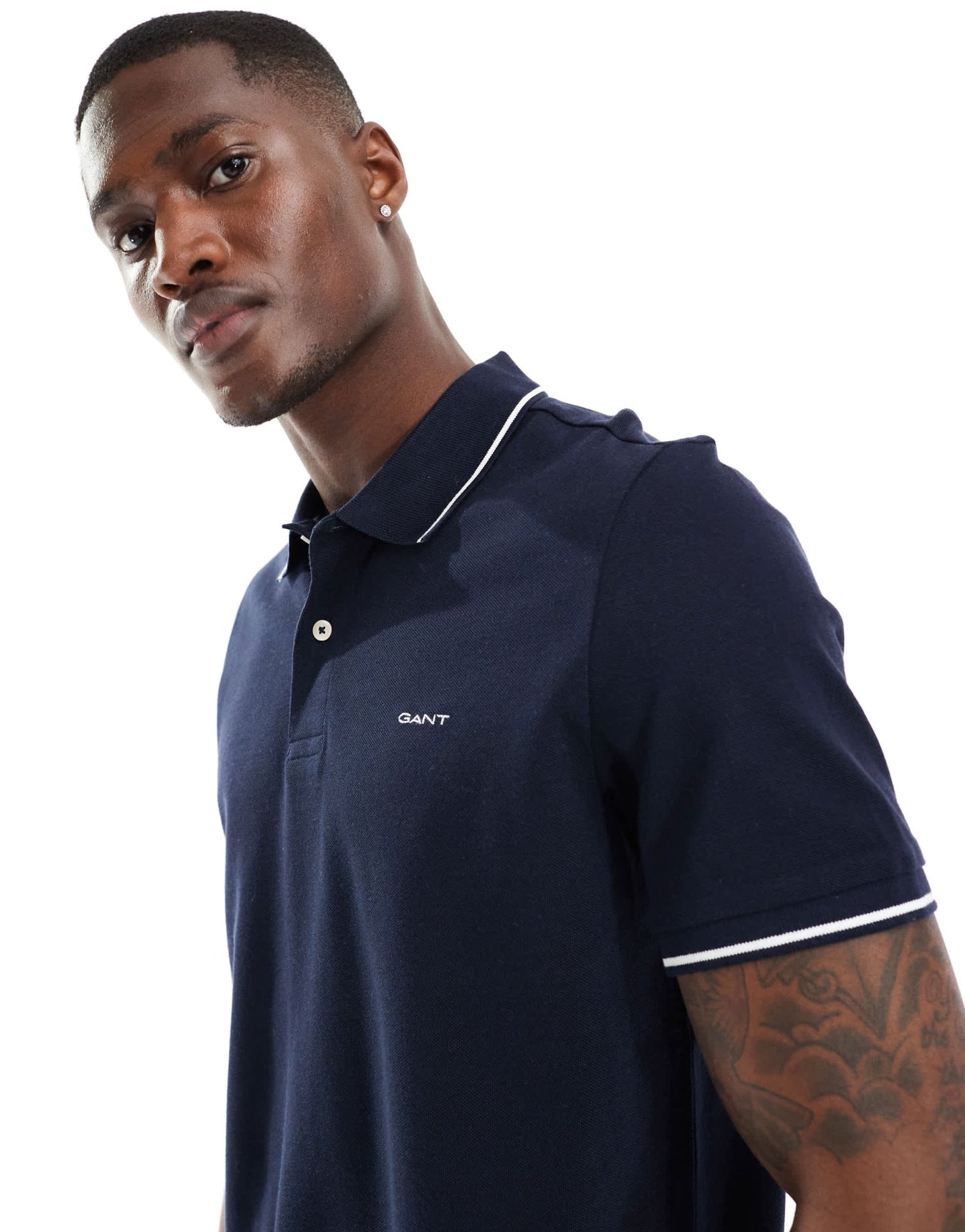 GANT logo tipped pique polo in navy - ASOS Sample Sale EU Store