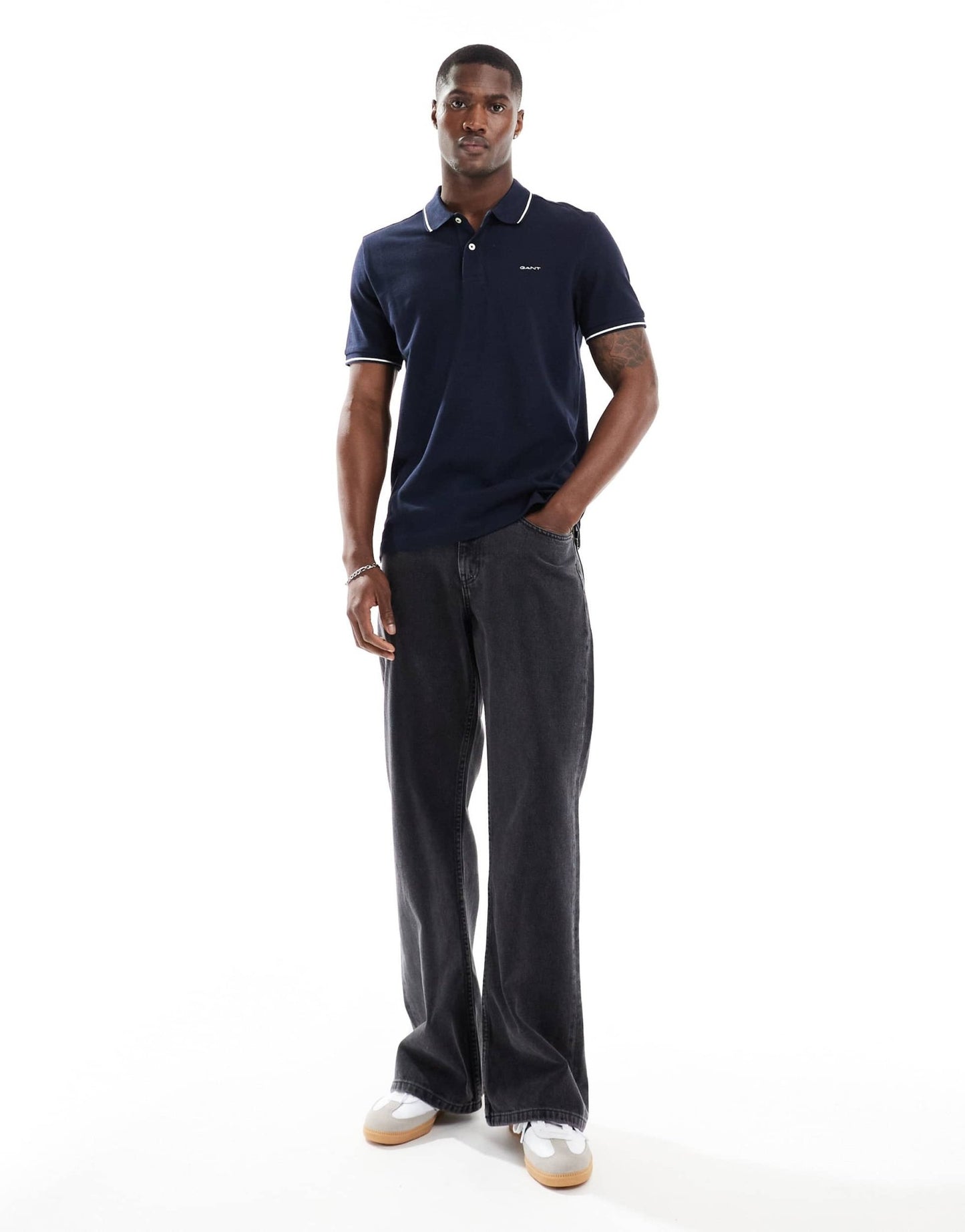 GANT logo tipped pique polo in navy - ASOS Sample Sale EU Store