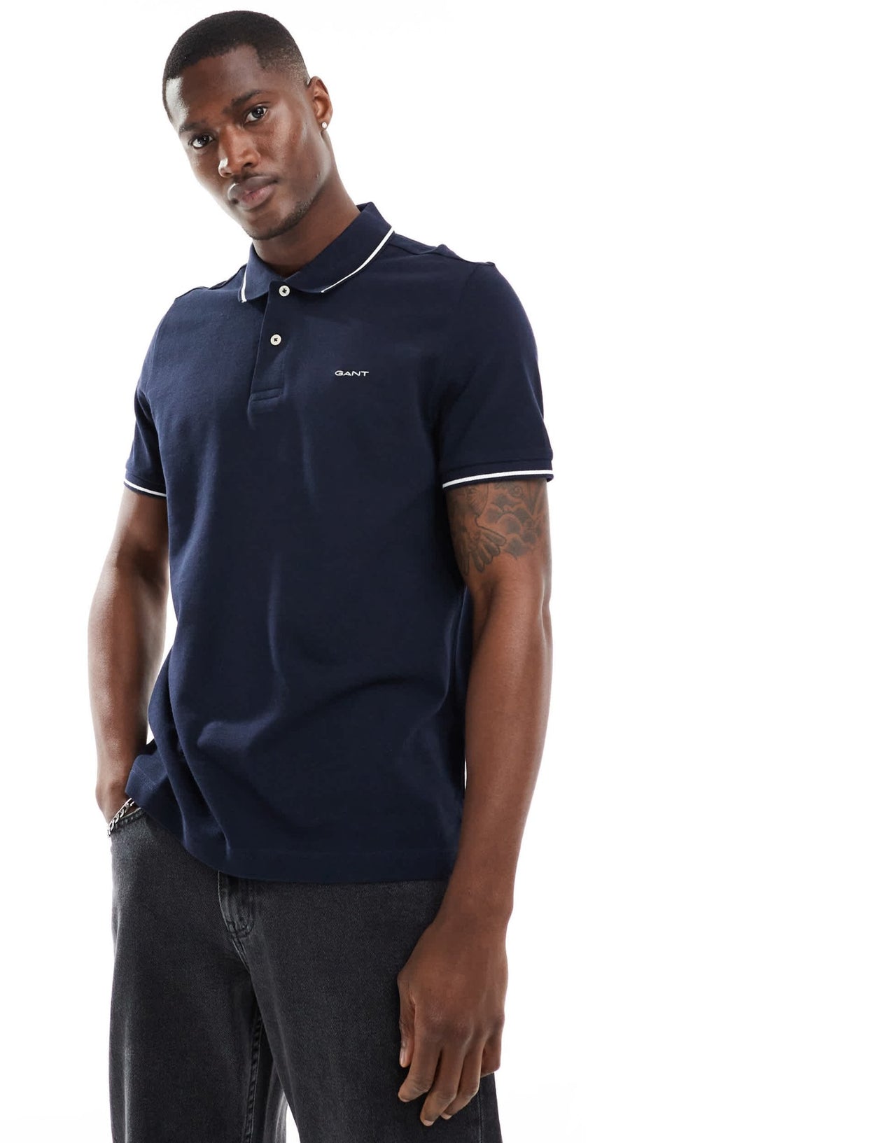 GANT logo tipped pique polo in navy - ASOS Sample Sale EU Store