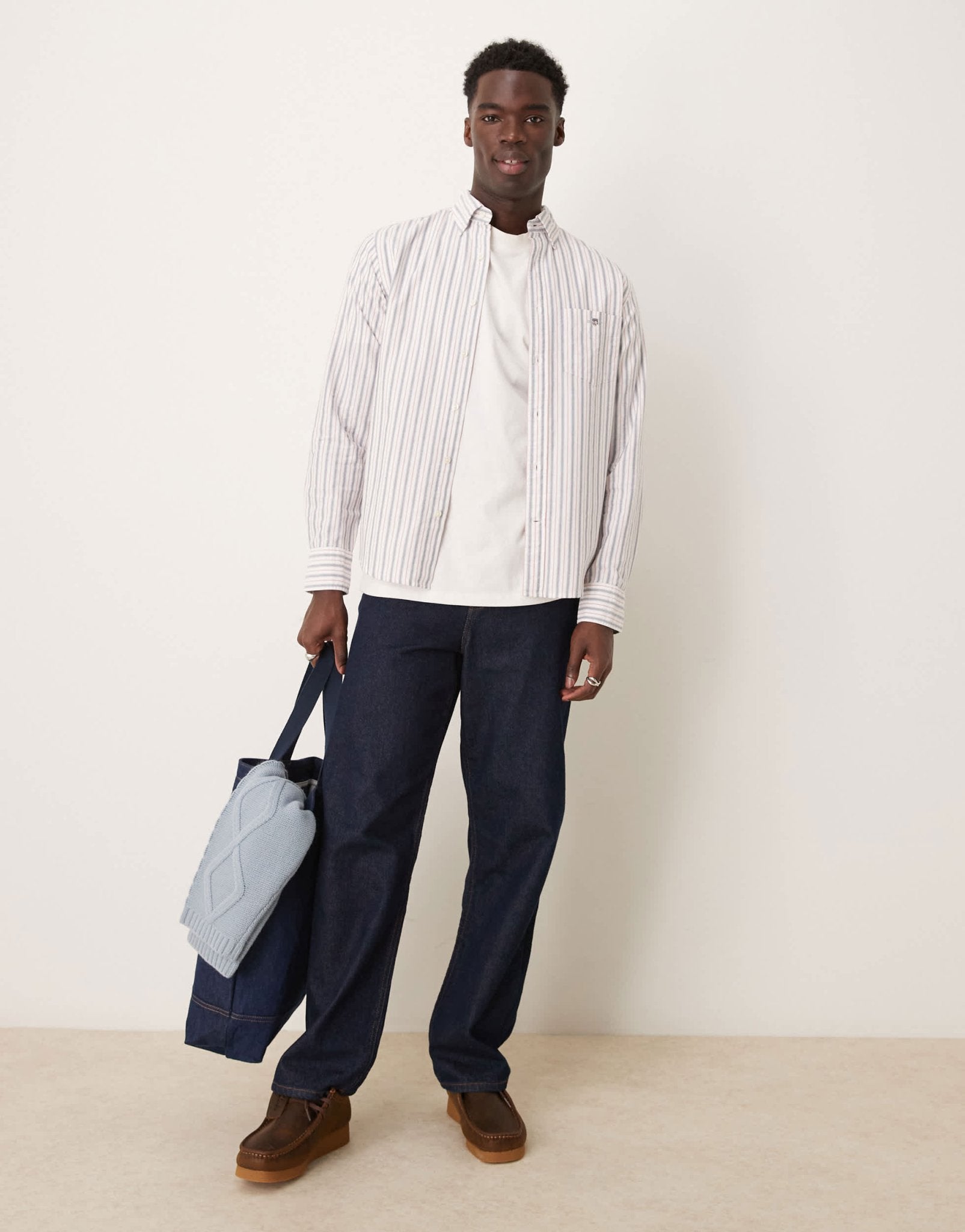 GANT regular fit oxford striped logo shirt in white - ASOS Sample Sale EU Store
