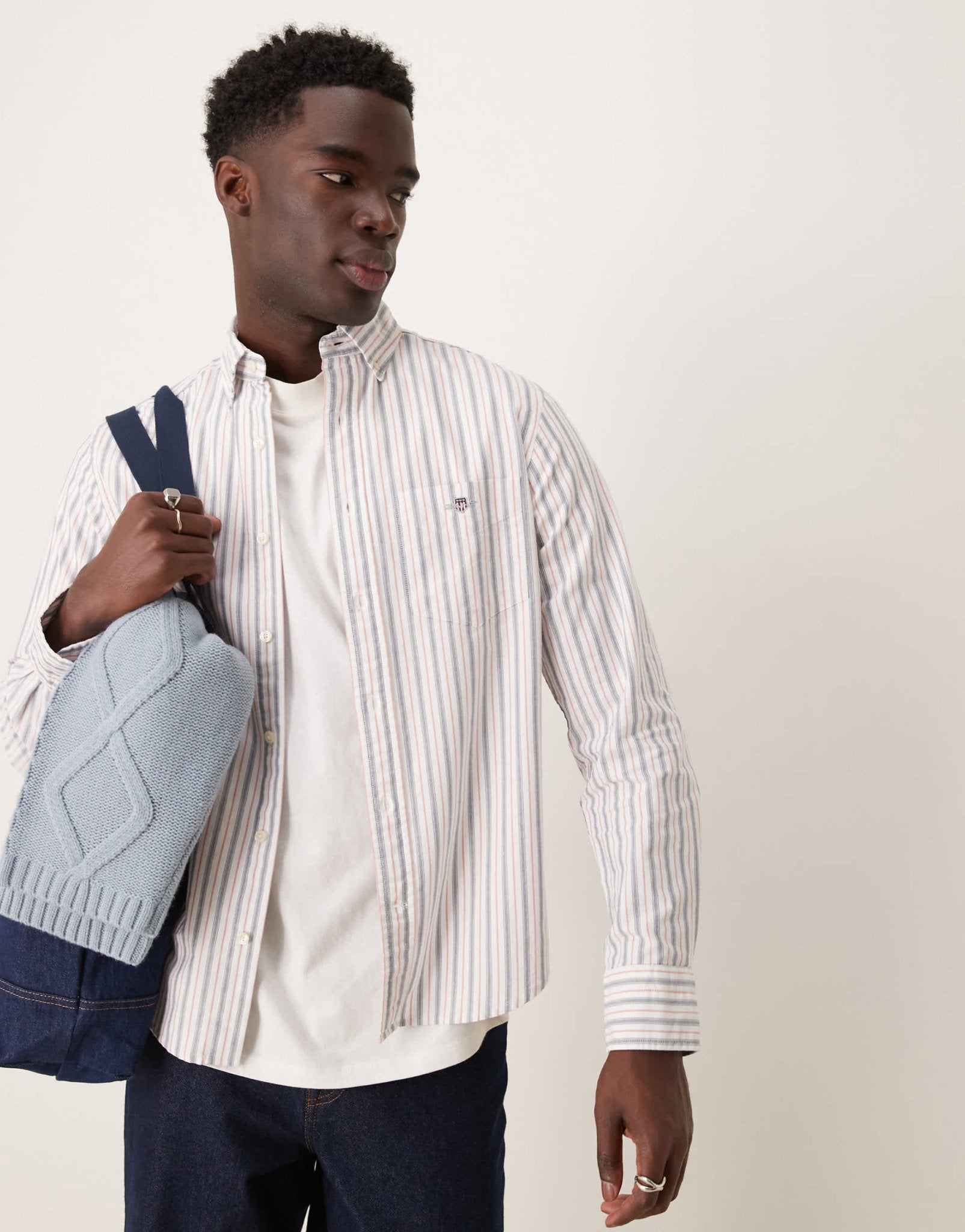 GANT regular fit oxford striped logo shirt in white - ASOS Sample Sale EU Store