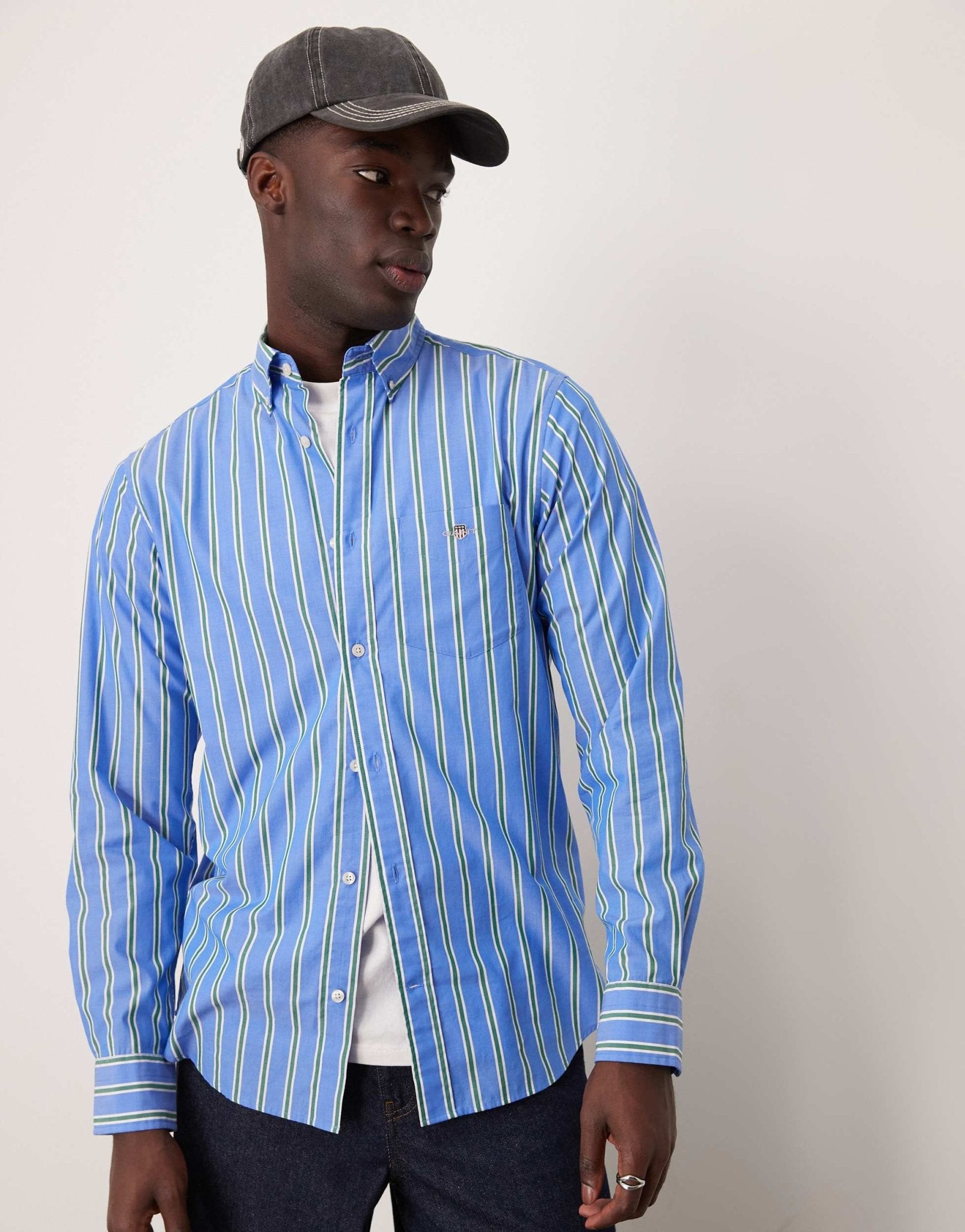 GANT regular fit poplin striped logo shirt in blue - ASOS Sample Sale EU Store