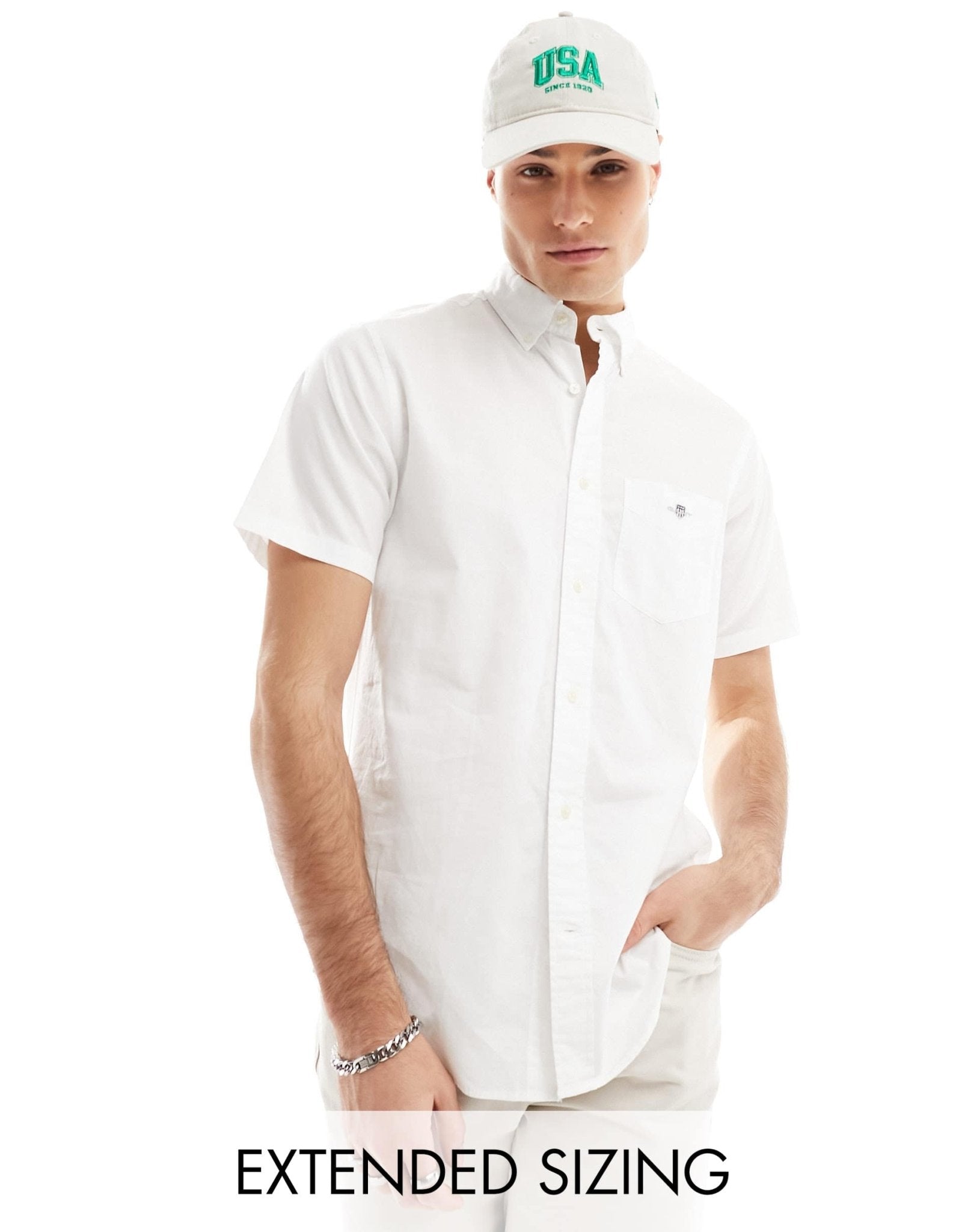 GANT shield logo short sleeve cotton linen shirt in white - ASOS Sample Sale EU Store
