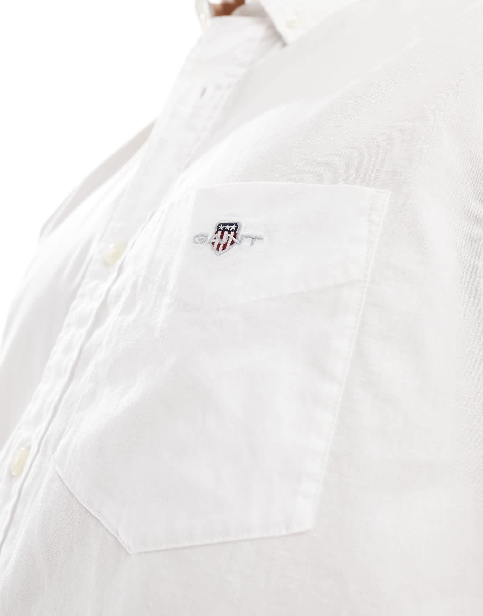 GANT shield logo short sleeve cotton linen shirt in white - ASOS Sample Sale EU Store