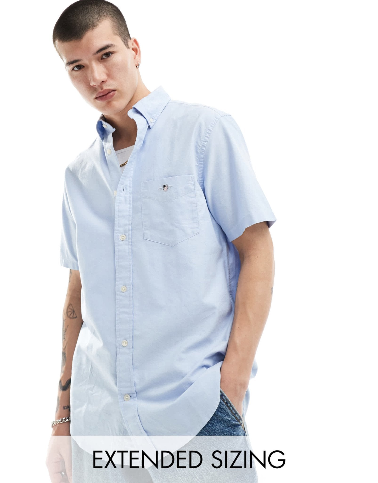 GANT shield logo short sleeve oxford shirt in light blue - ASOS Sample Sale EU Store