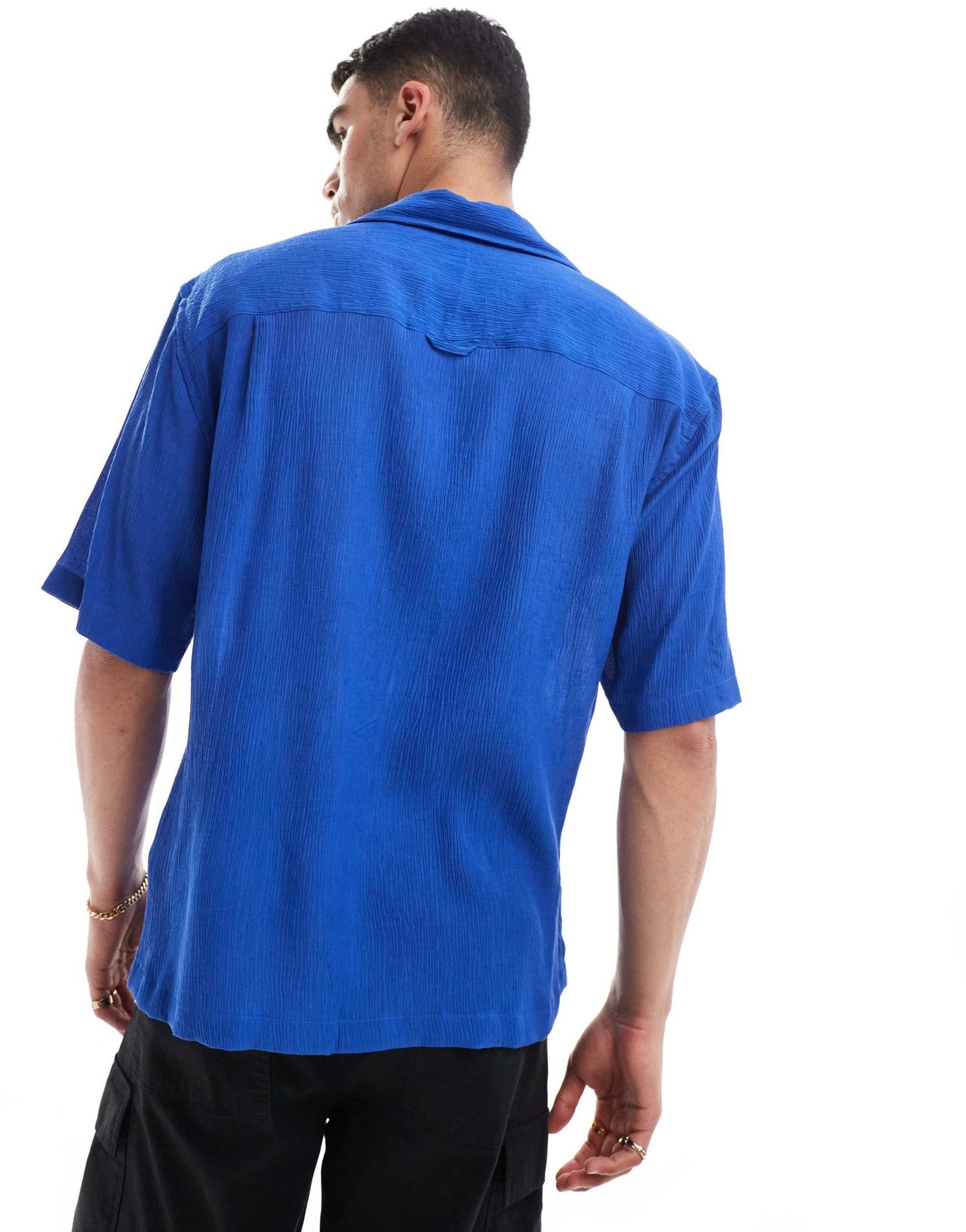 GANT short sleeve texture camp collar relaxed fit shirt in mid blue - ASOS Sample Sale EU Store
