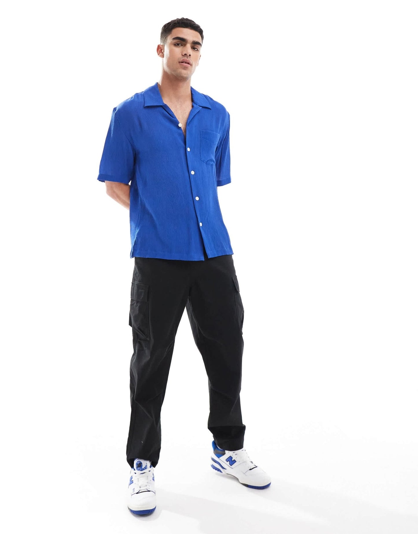 GANT short sleeve texture camp collar relaxed fit shirt in mid blue - ASOS Sample Sale EU Store