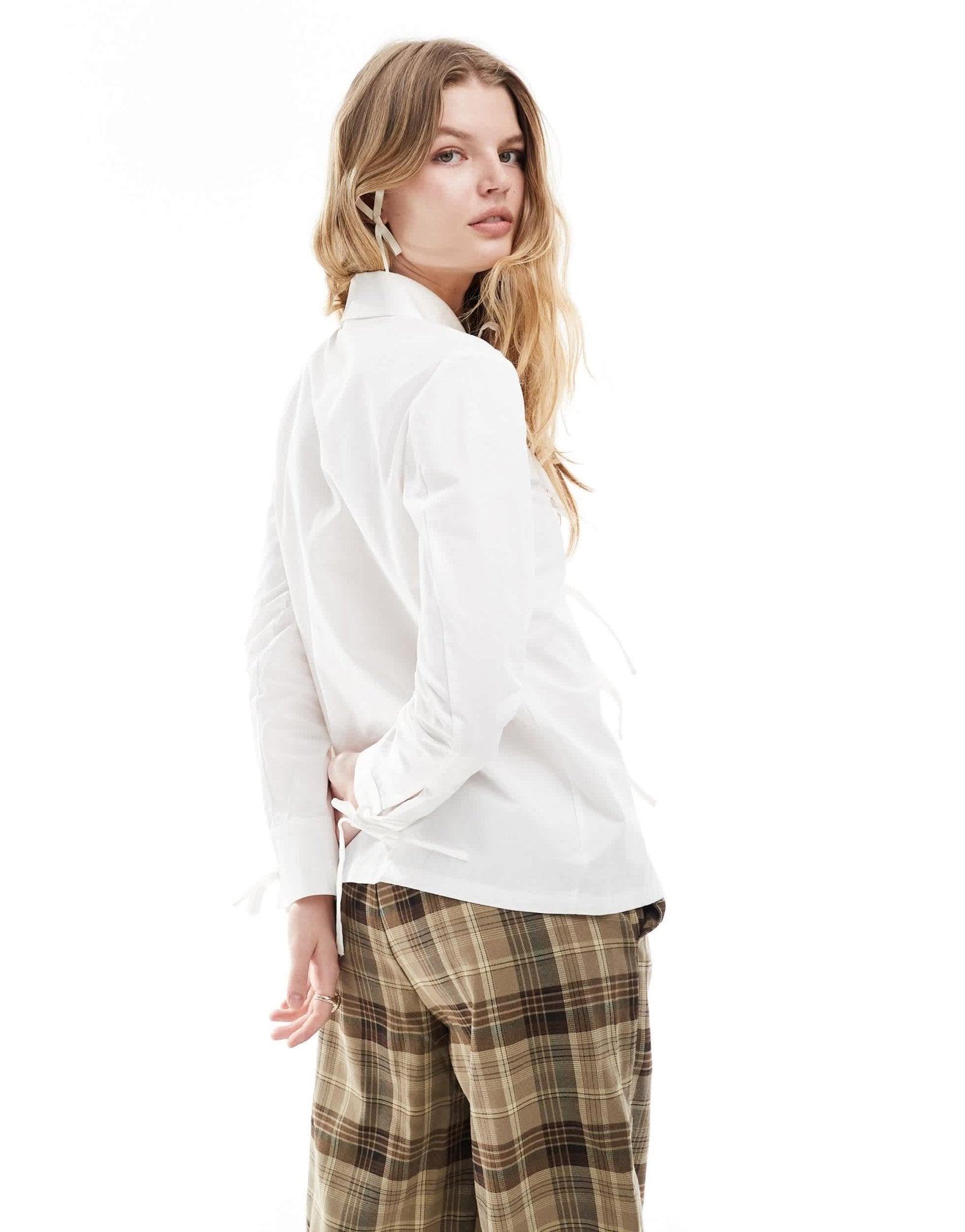 Ghospell bow detail shirt in ivory - ASOS Sample Sale EU Store