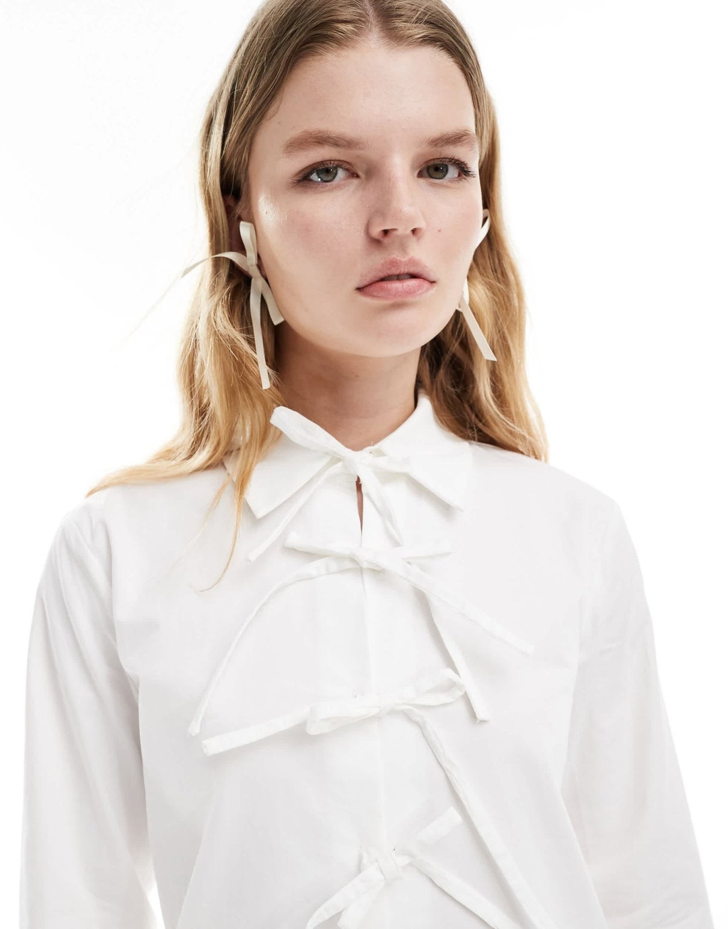 Ghospell bow detail shirt in ivory - ASOS Sample Sale EU Store