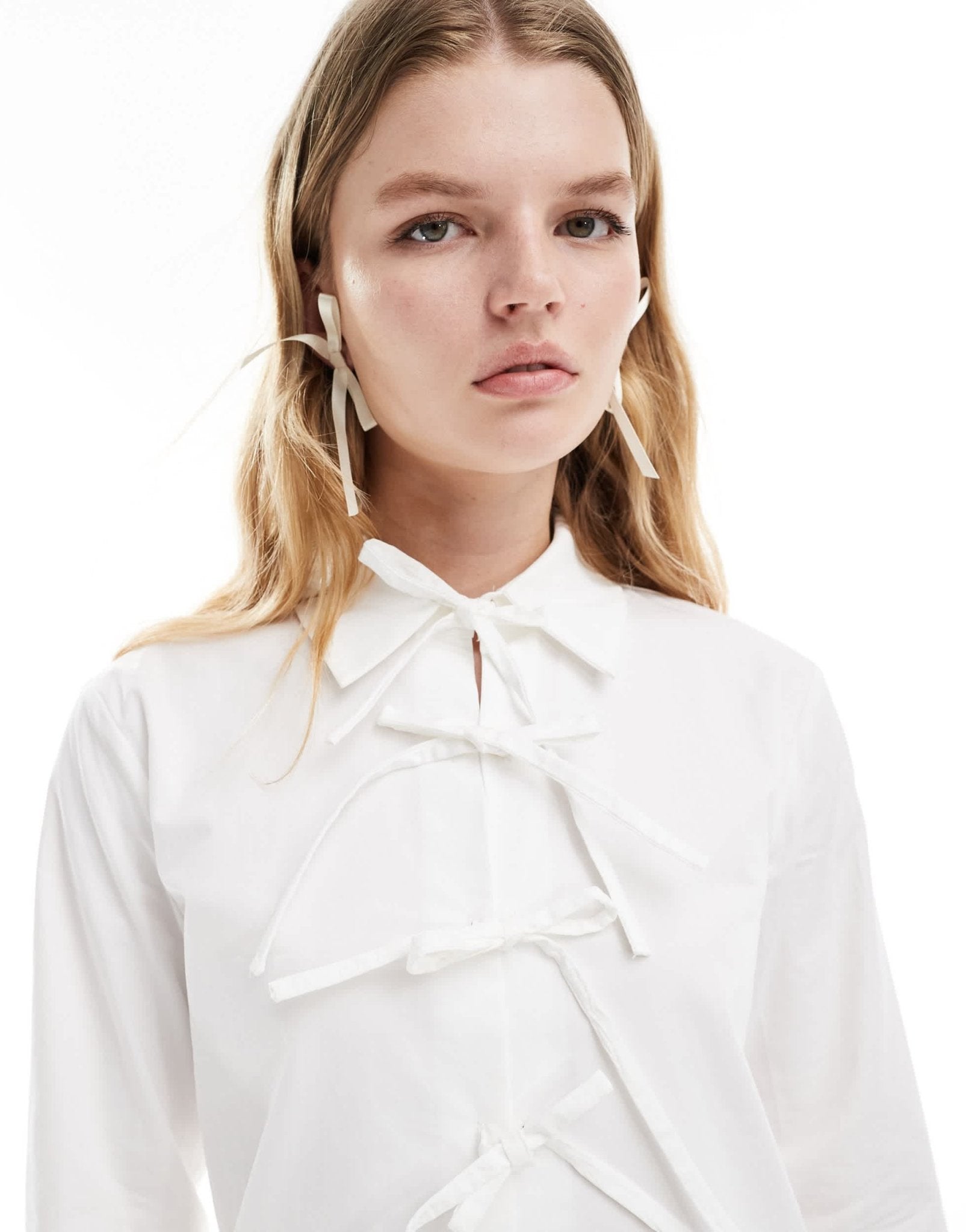 Ghospell bow detail shirt in ivory - ASOS Sample Sale EU Store