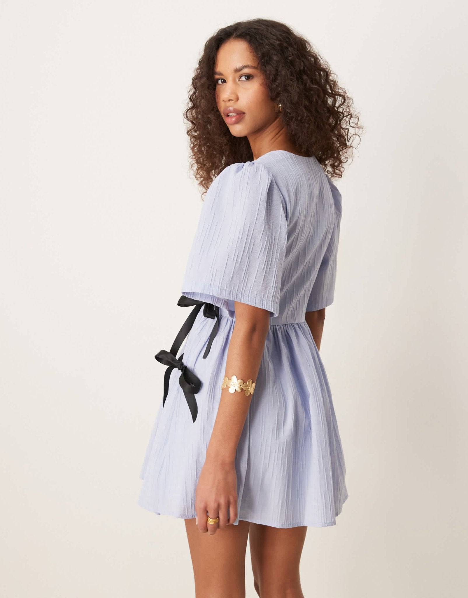 Ghospell contrast bow wrap mini dress in cornflower blue - ASOS Sample Sale EU Store