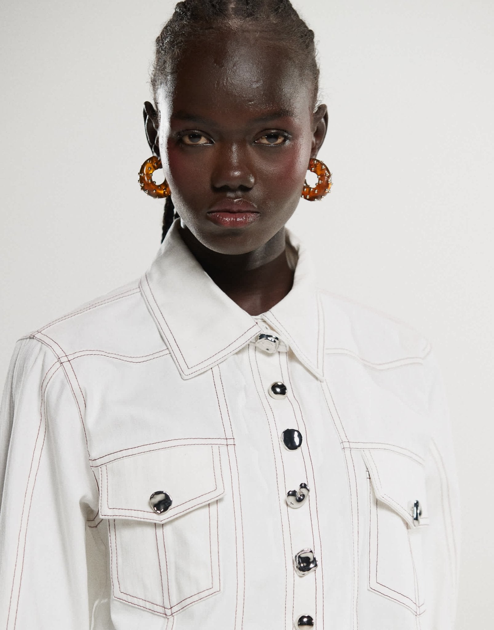 Ghospell contrast stitch shirt co - ord in ivory - ASOS Sample Sale EU Store