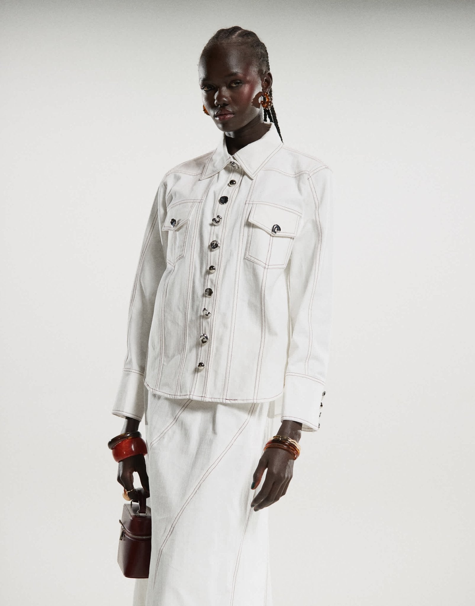 Ghospell contrast stitch shirt co - ord in ivory - ASOS Sample Sale EU Store