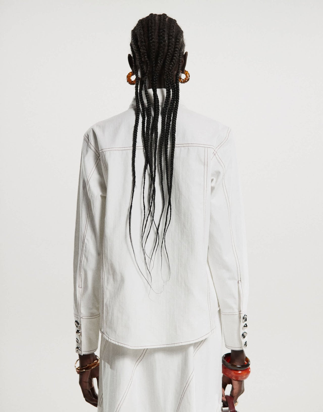 Ghospell contrast stitch shirt co - ord in ivory - ASOS Sample Sale EU Store