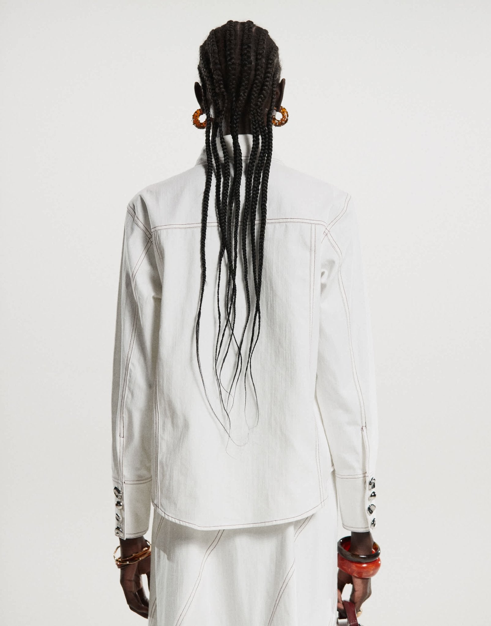 Ghospell contrast stitch shirt co - ord in ivory - ASOS Sample Sale EU Store