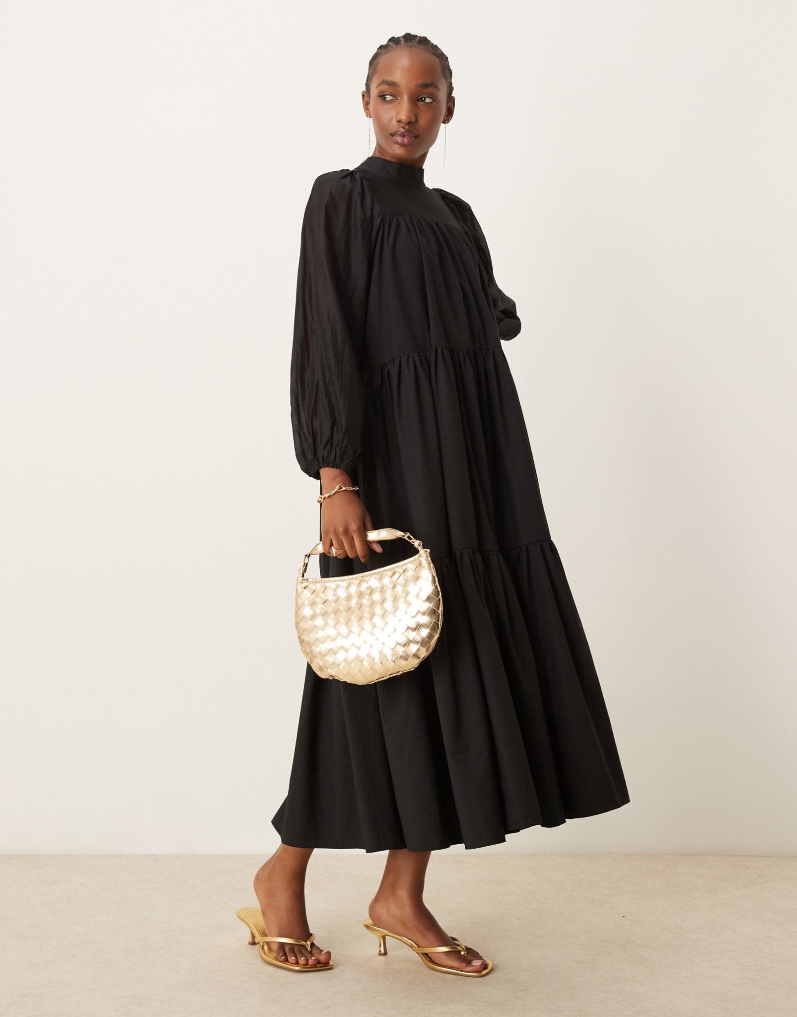 Ghospell Harriet tiered midi dress in black - ASOS Sample Sale EU Store