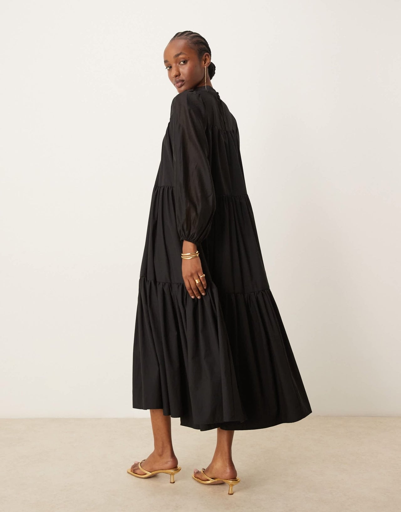 Ghospell Harriet tiered midi dress in black - ASOS Sample Sale EU Store