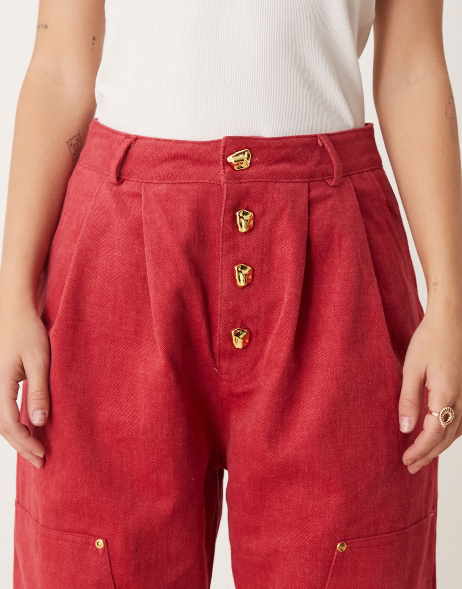 Ghospell high waisted denim jeans co - ord in red - ASOS Sample Sale EU Store