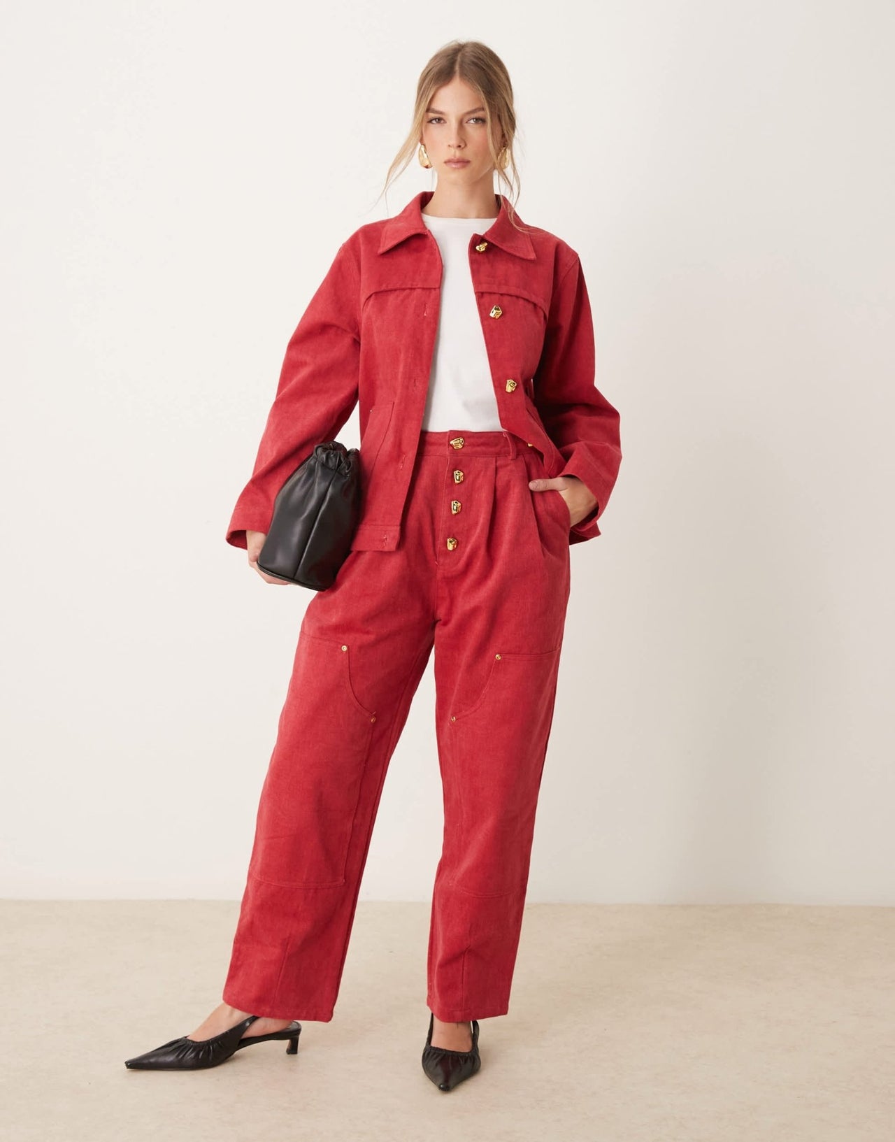 Ghospell high waisted denim jeans co - ord in red - ASOS Sample Sale EU Store