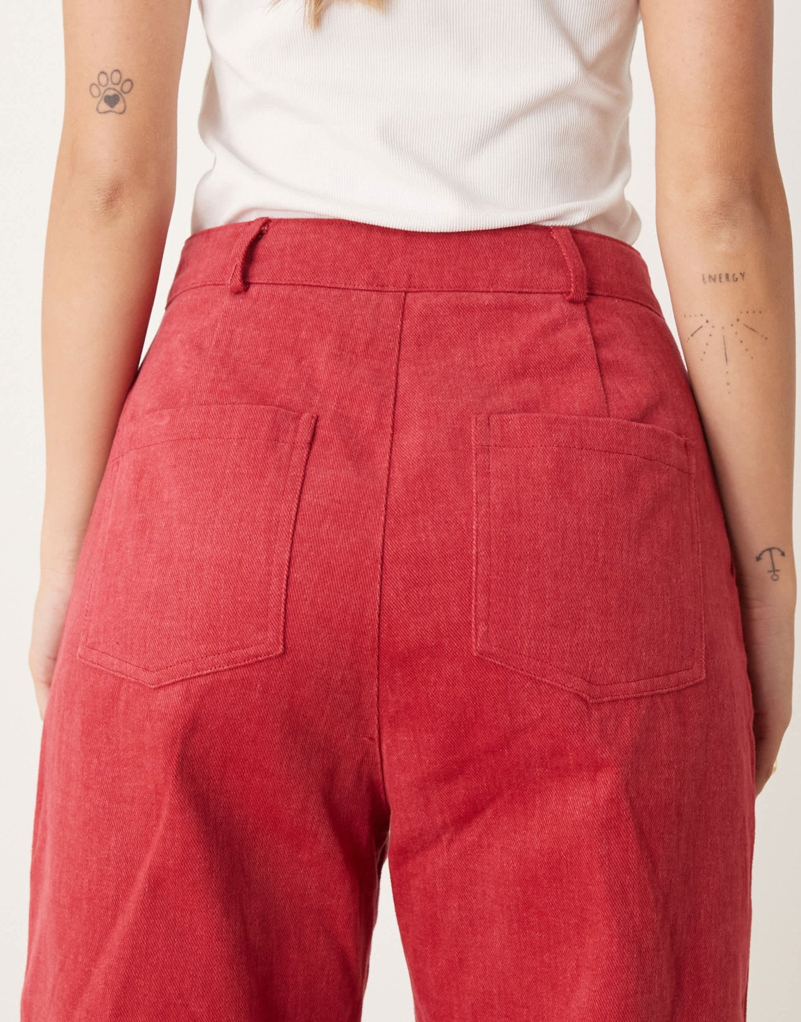 Ghospell high waisted denim jeans co - ord in red - ASOS Sample Sale EU Store