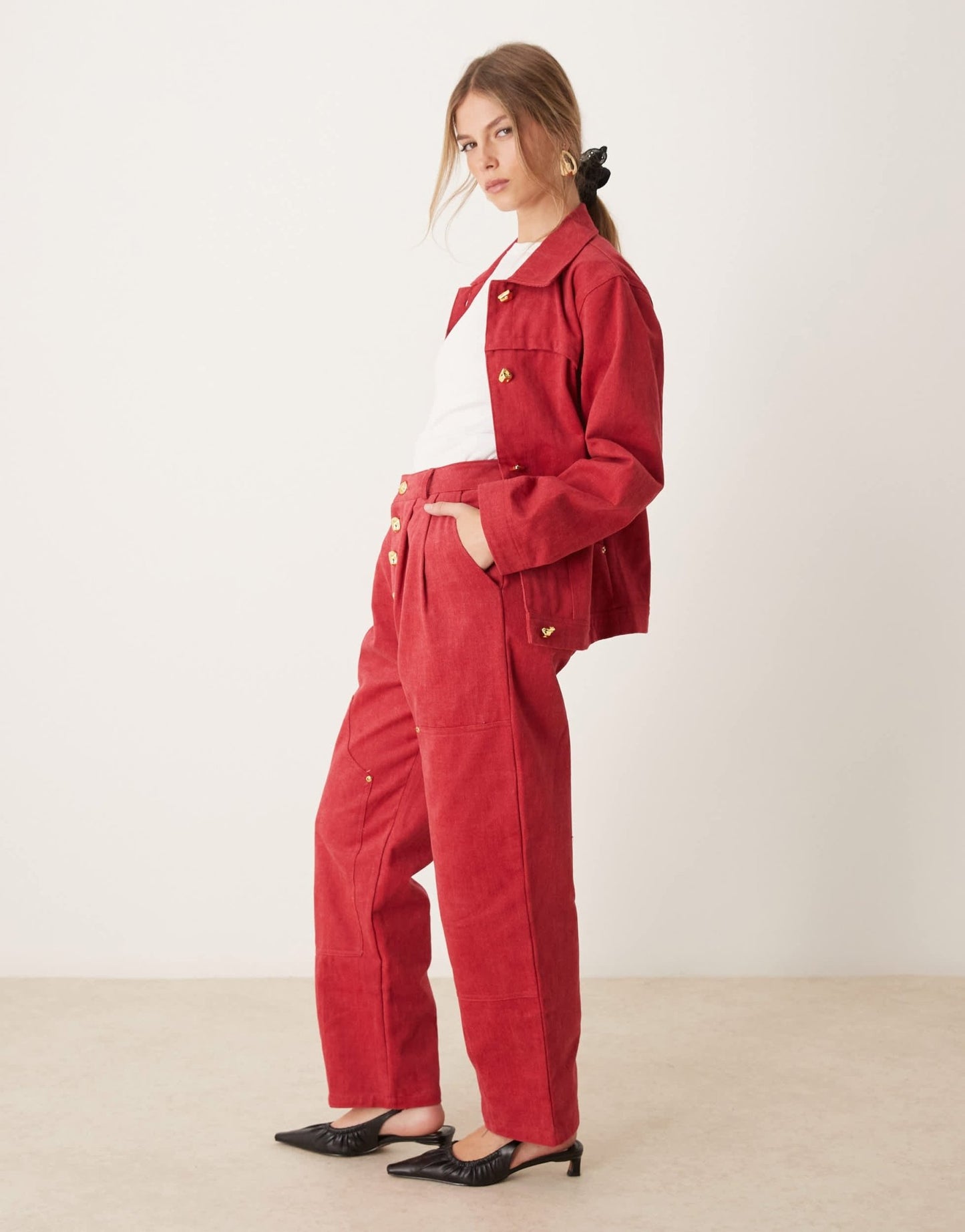 Ghospell high waisted denim jeans co - ord in red - ASOS Sample Sale EU Store