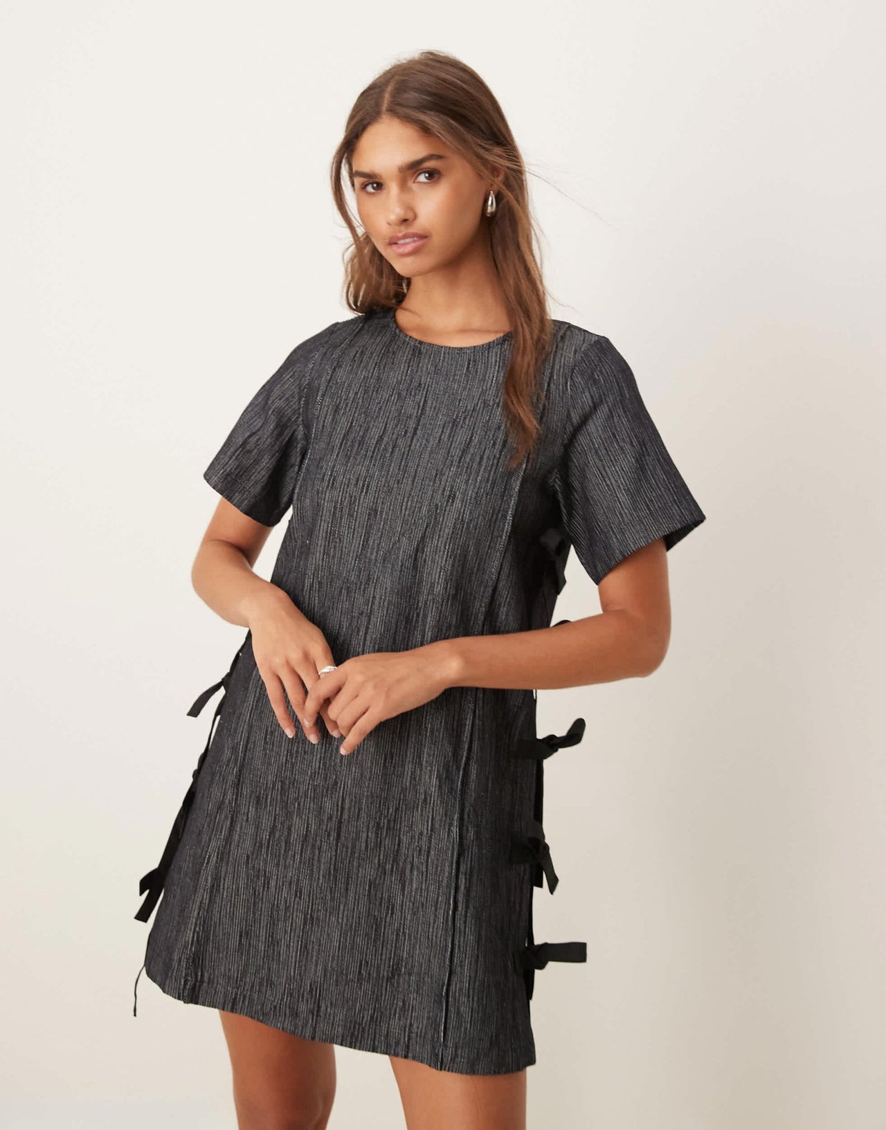 Ghospell Mara mini dress with side bow detail in black - ASOS Sample Sale EU Store