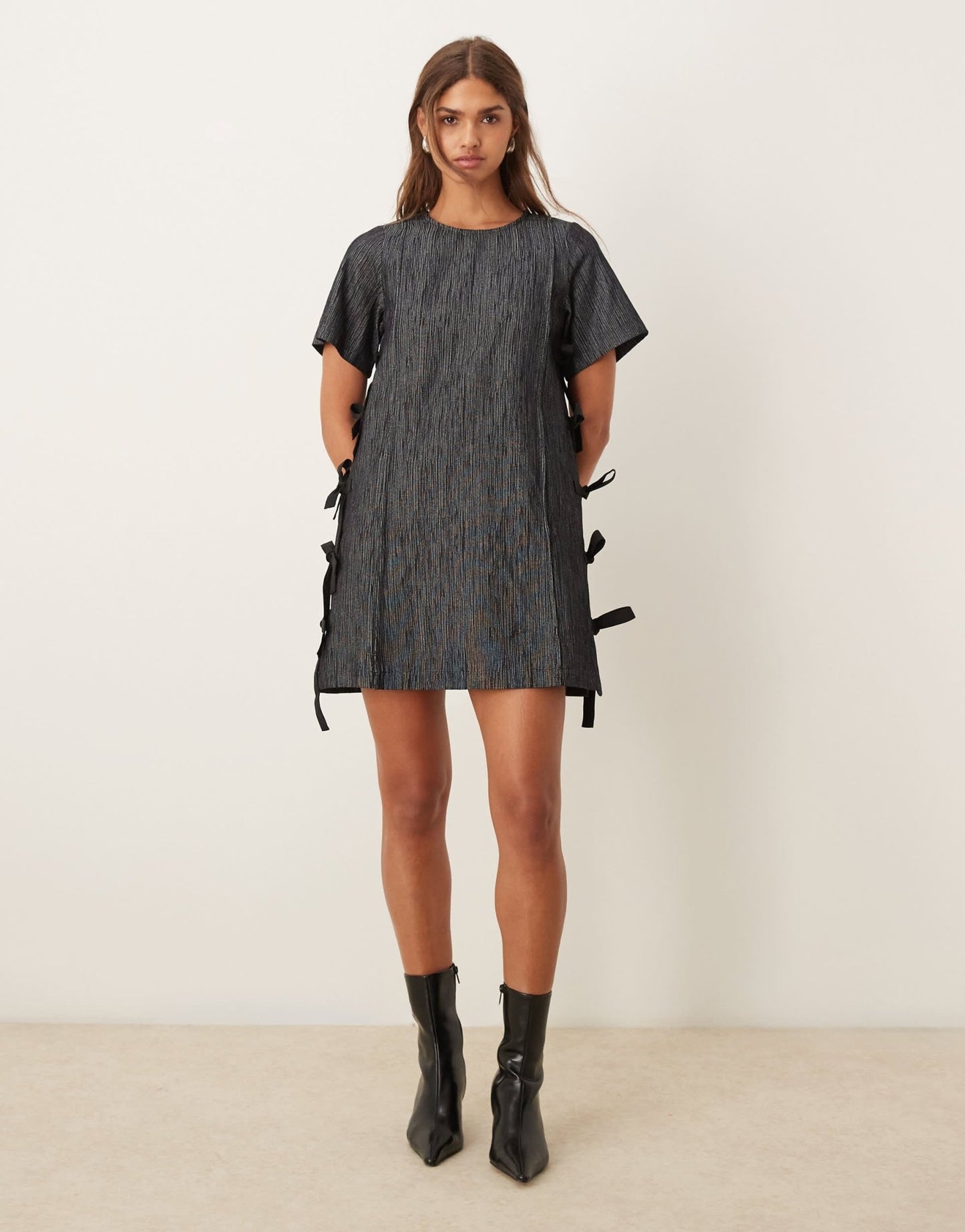 Ghospell Mara mini dress with side bow detail in black - ASOS Sample Sale EU Store