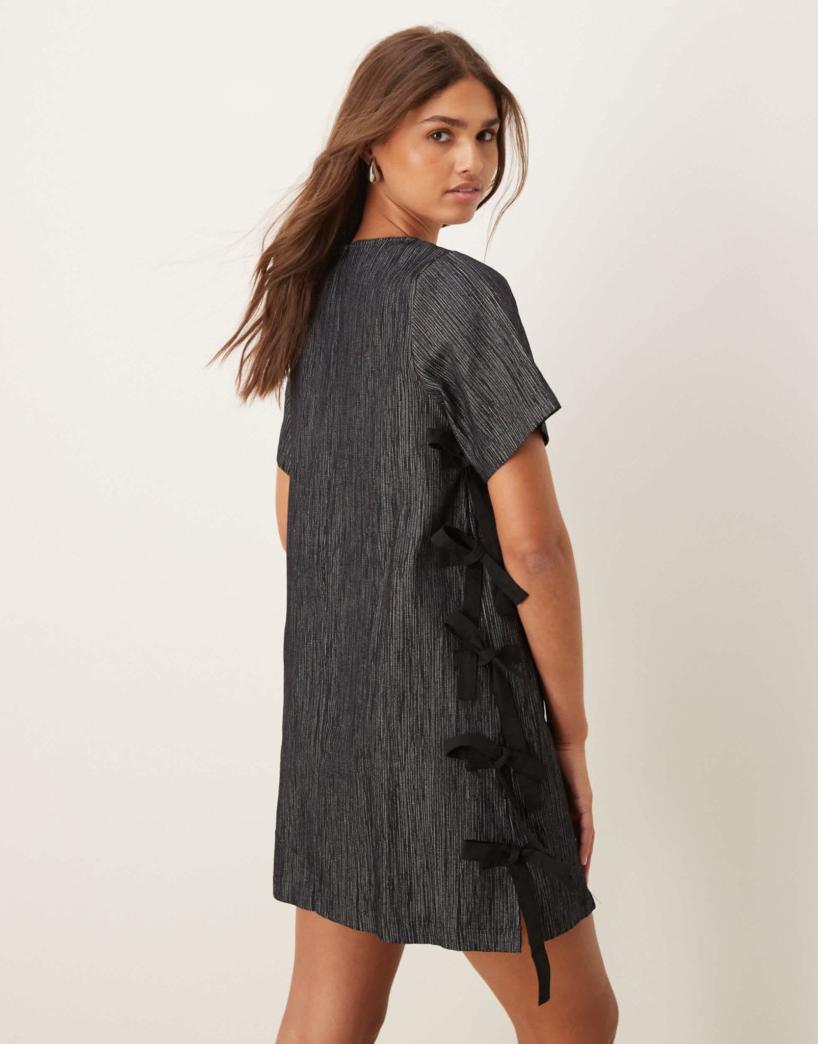 Ghospell Mara mini dress with side bow detail in black - ASOS Sample Sale EU Store
