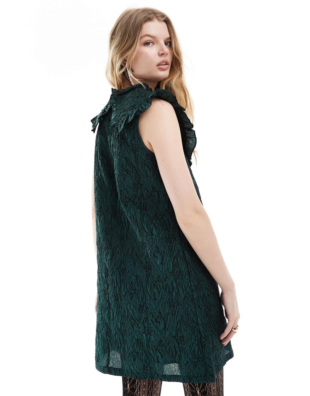 Ghospell oversized collar jacquard mini dress in forest green - ASOS Sample Sale EU Store
