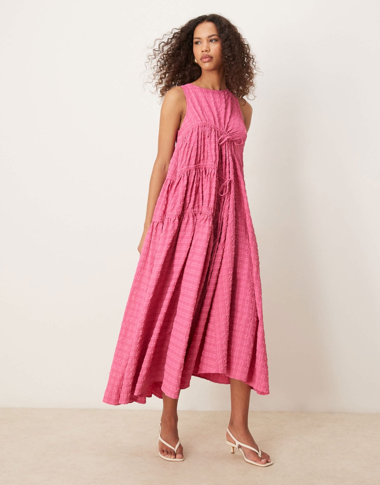 Ghospell textured ruched midi dress in fuchsia pink - ASOS Sample Sale EU Store