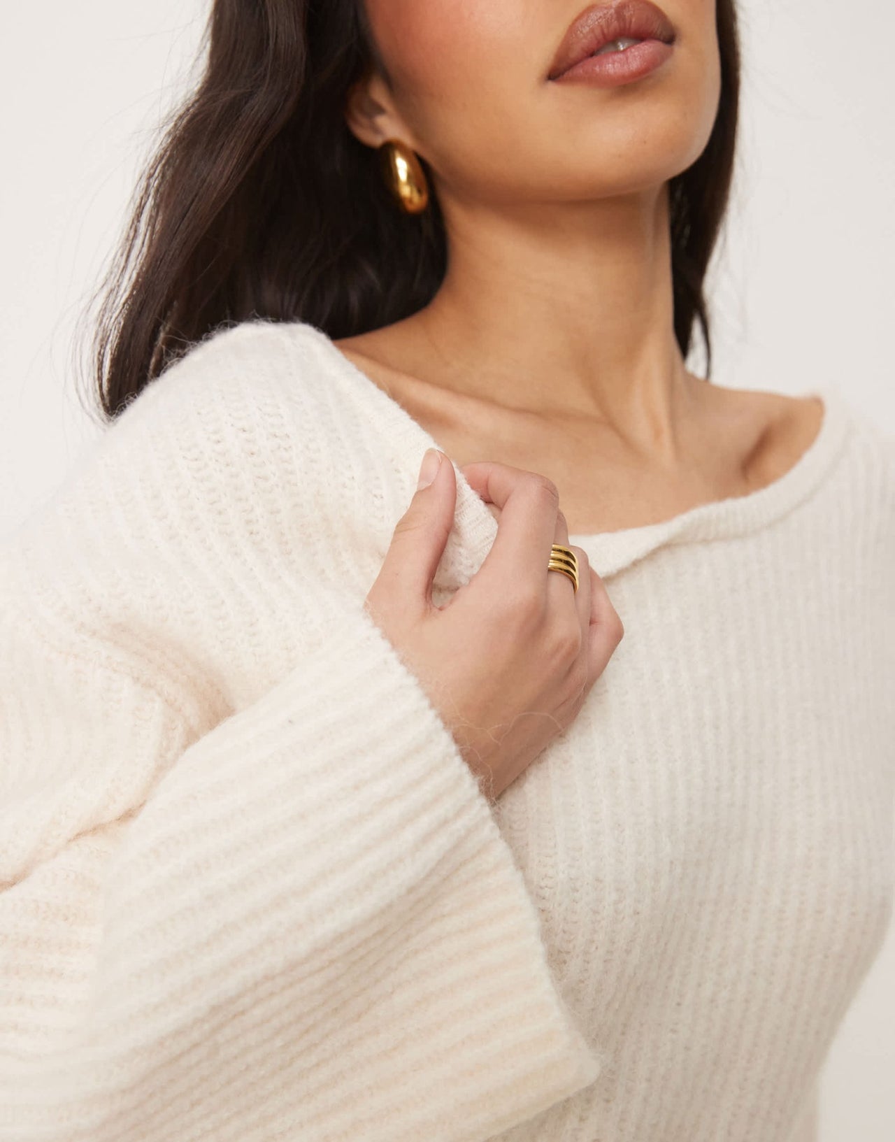 Gina Tricot co - ord chunky rib knitted sweater with tie back bow detail in cream - ASOS Sample Sale EU Store