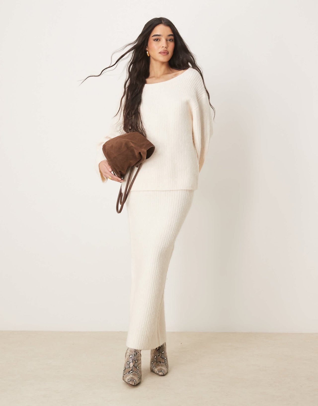 Gina Tricot co - ord chunky rib knitted sweater with tie back bow detail in cream - ASOS Sample Sale EU Store