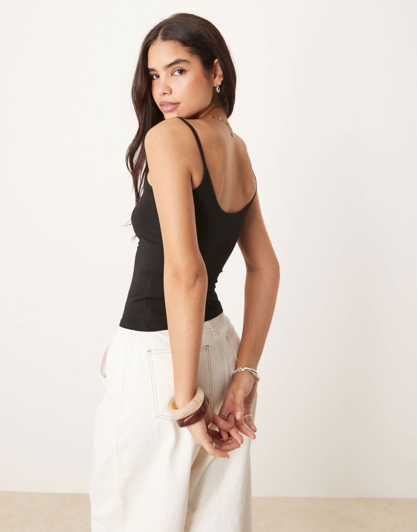 Gina Tricot jersey strappy cami top in black - ASOS Sample Sale EU Store