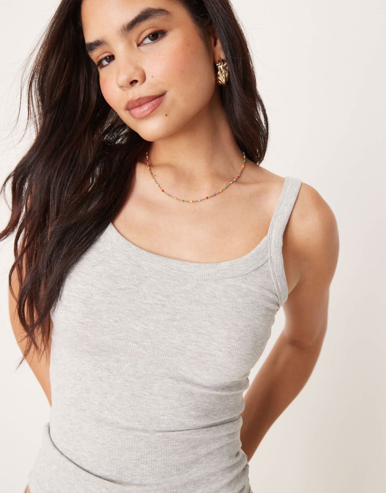 Gina Tricot rib singlet top in grey melange - ASOS Sample Sale EU Store