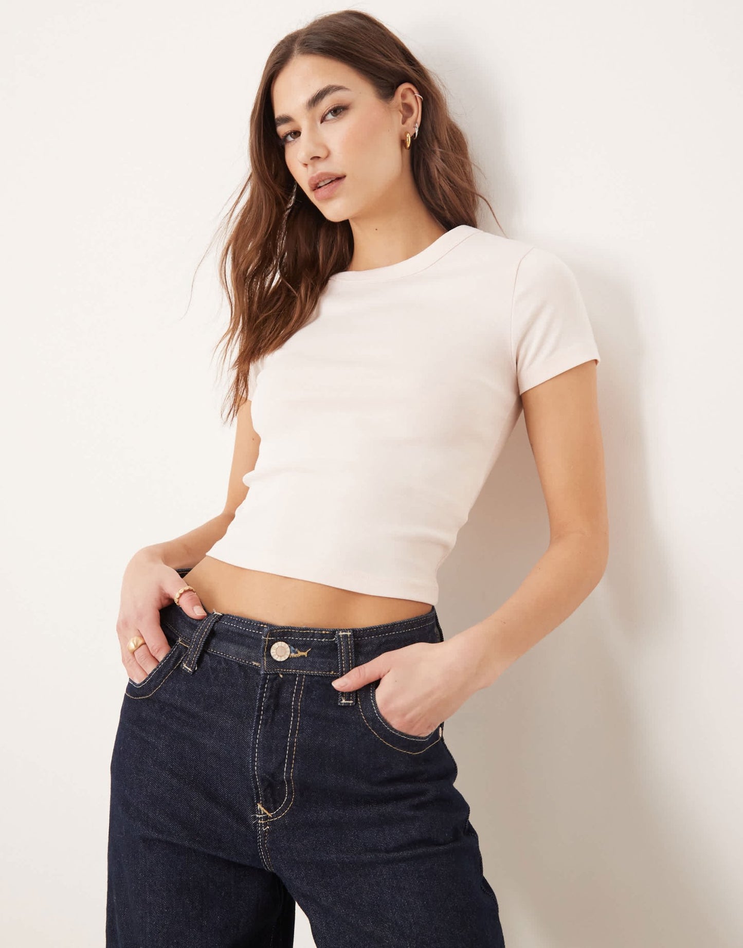 Gina Tricot short sleeve slim fit top in light pink - ASOS Sample Sale EU Store