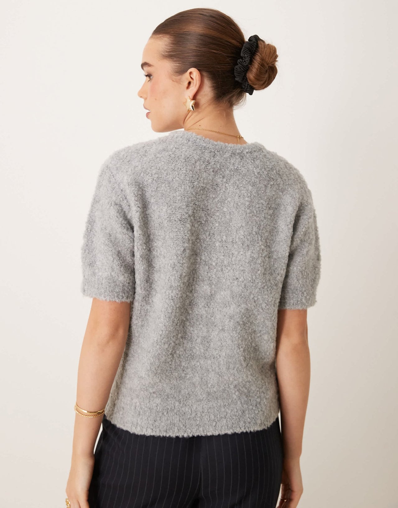 Gina Tricot supersoft textured knit short sleeve cardigan in grey melange - ASOS Sample Sale EU Store