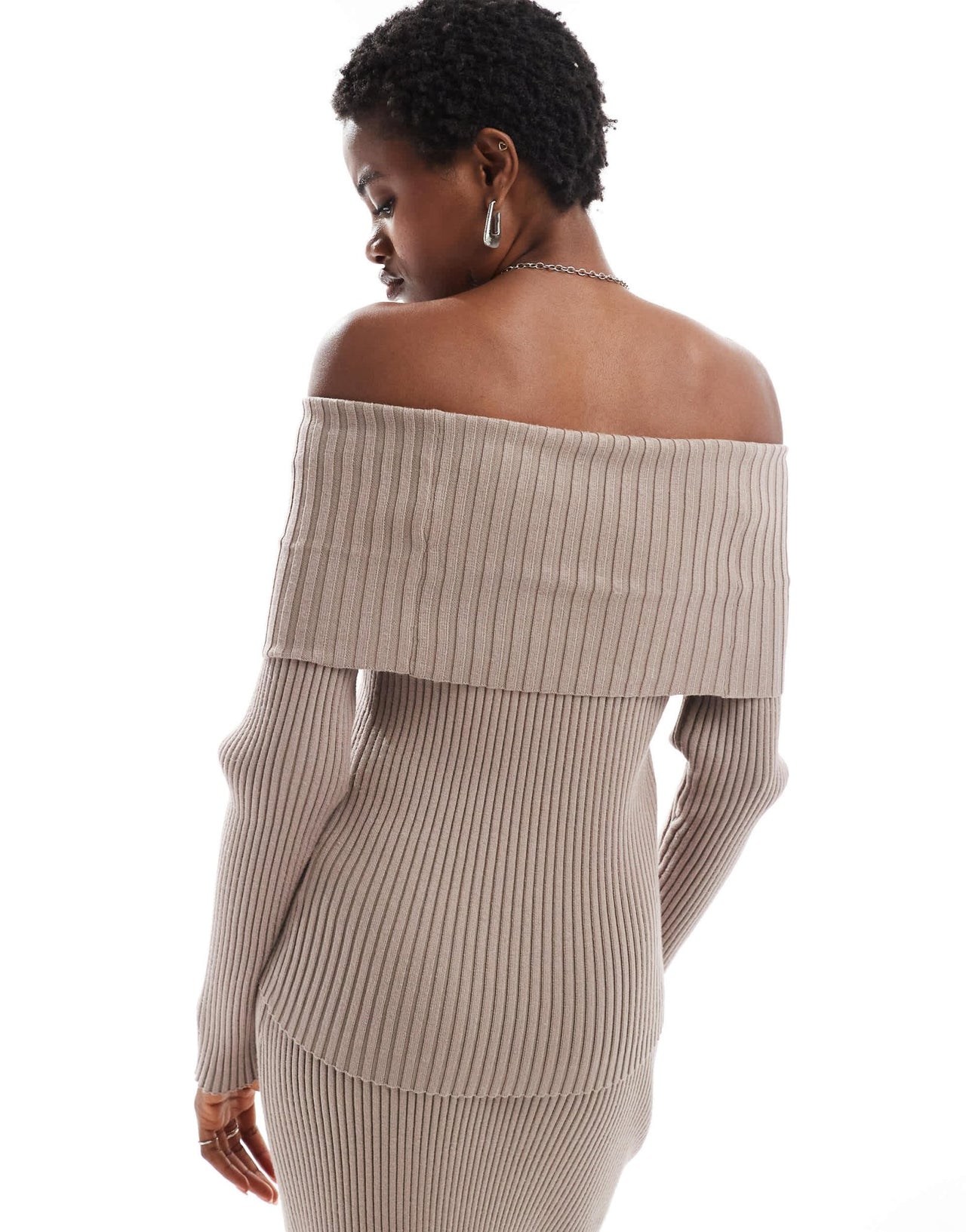 Glamorous off shoulder rib knit jumper in taupe co - ord - ASOS Sample Sale EU Store