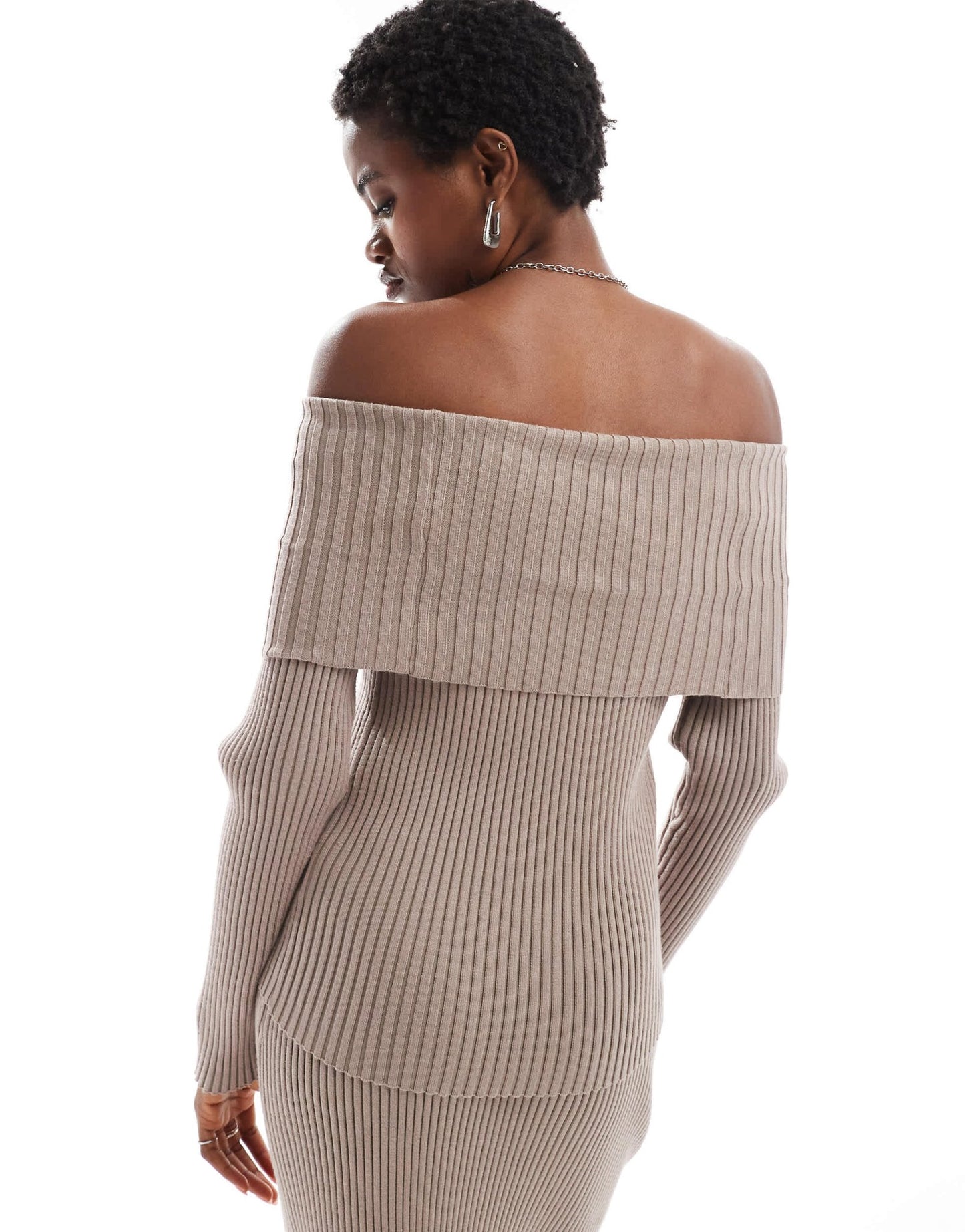Glamorous off shoulder rib knit jumper in taupe co - ord - ASOS Sample Sale EU Store