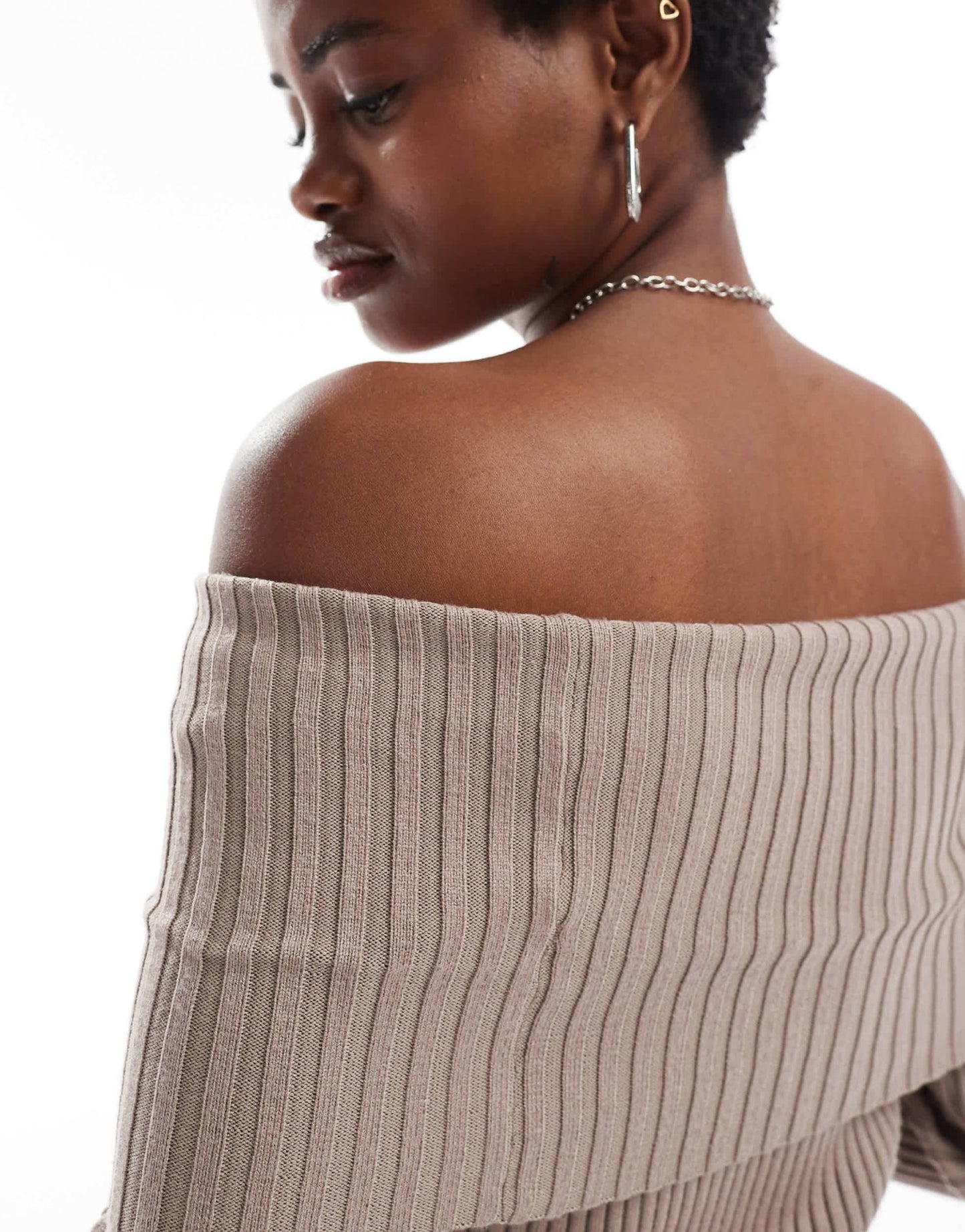 Glamorous off shoulder rib knit jumper in taupe co - ord - ASOS Sample Sale EU Store