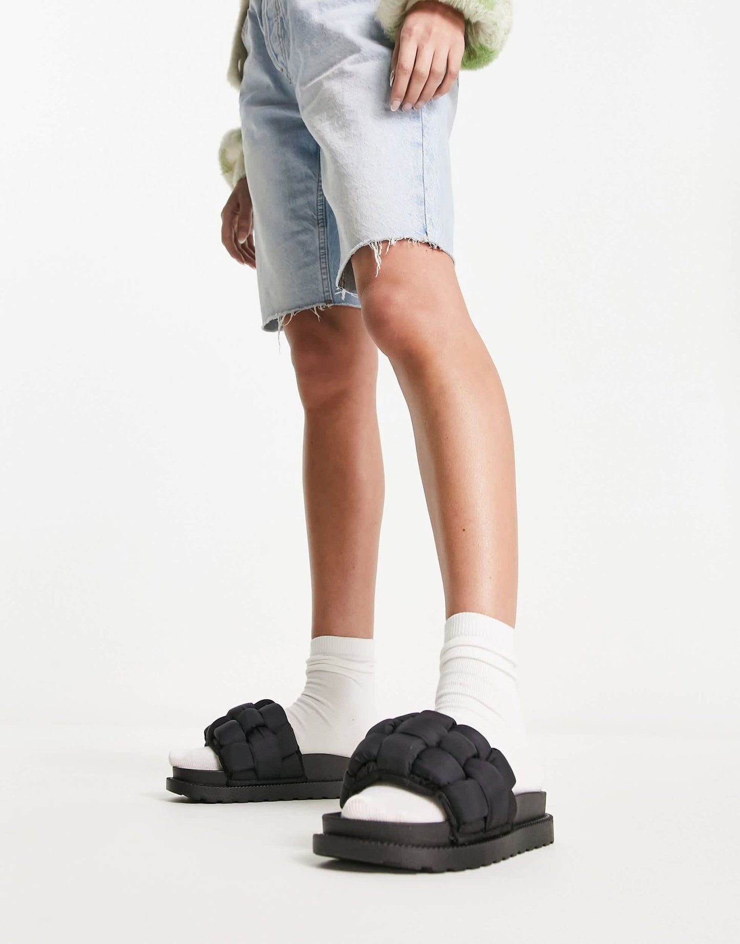 Glamorous padded weave slides in black - ASOS Sample Sale EU Store