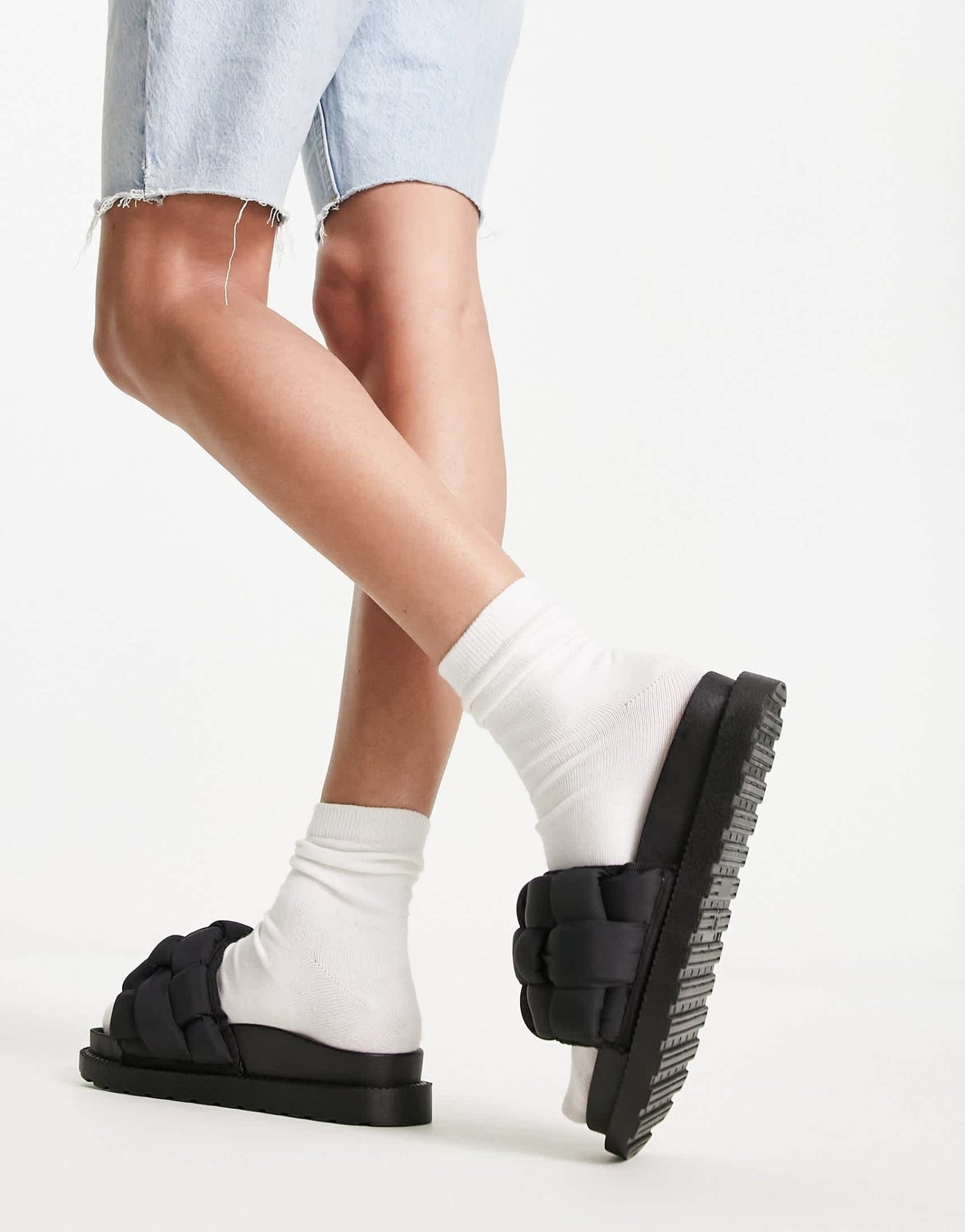 Glamorous padded weave slides in black - ASOS Sample Sale EU Store