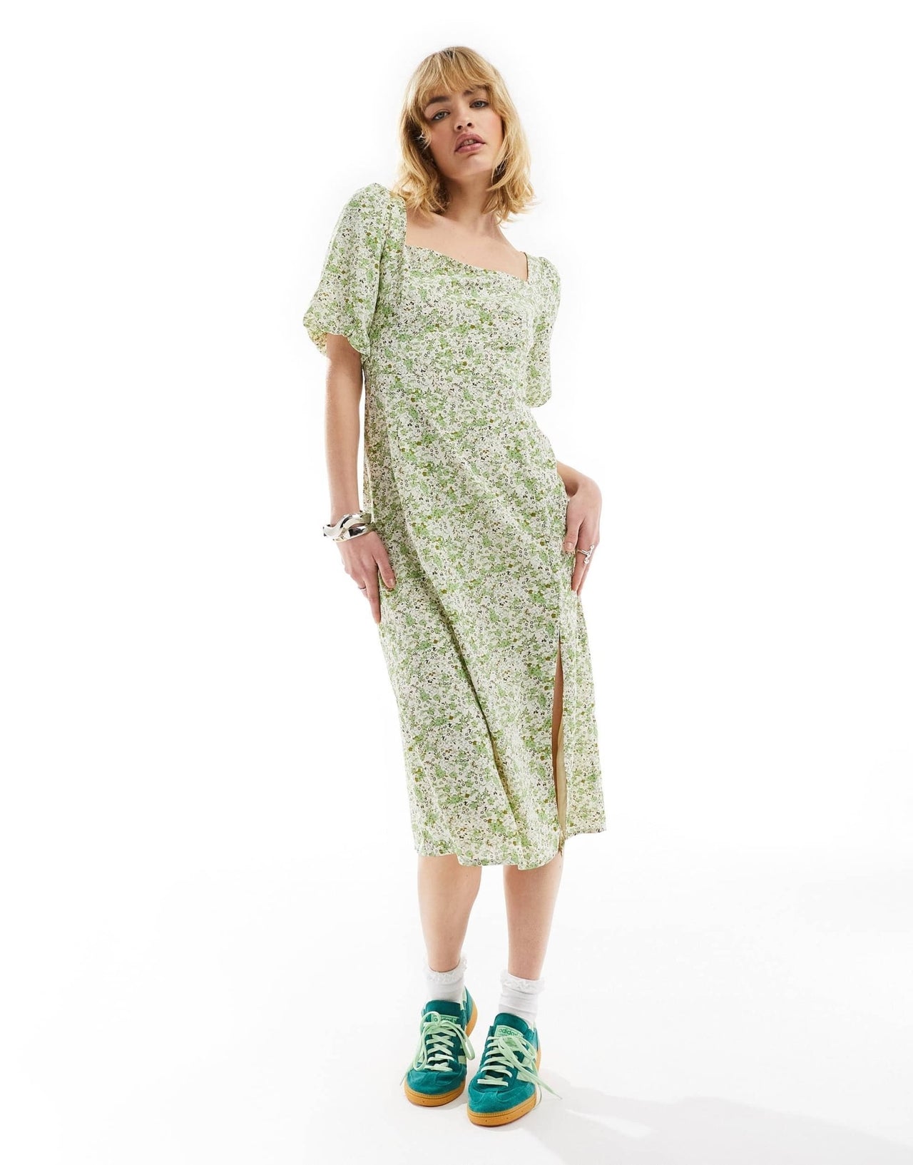 Glamorous square neck midi tea dress in cream floral scribble print - ASOS Sample Sale EU Store