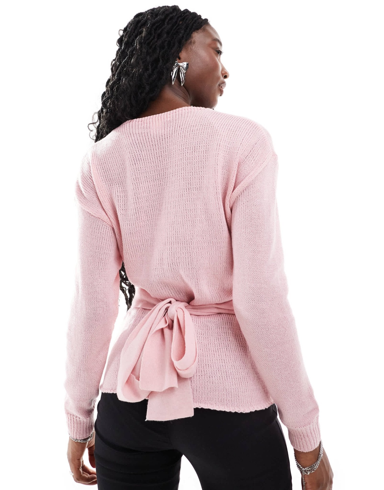 Glamorous wrap front jumper in baby pink knit - ASOS Sample Sale EU Store