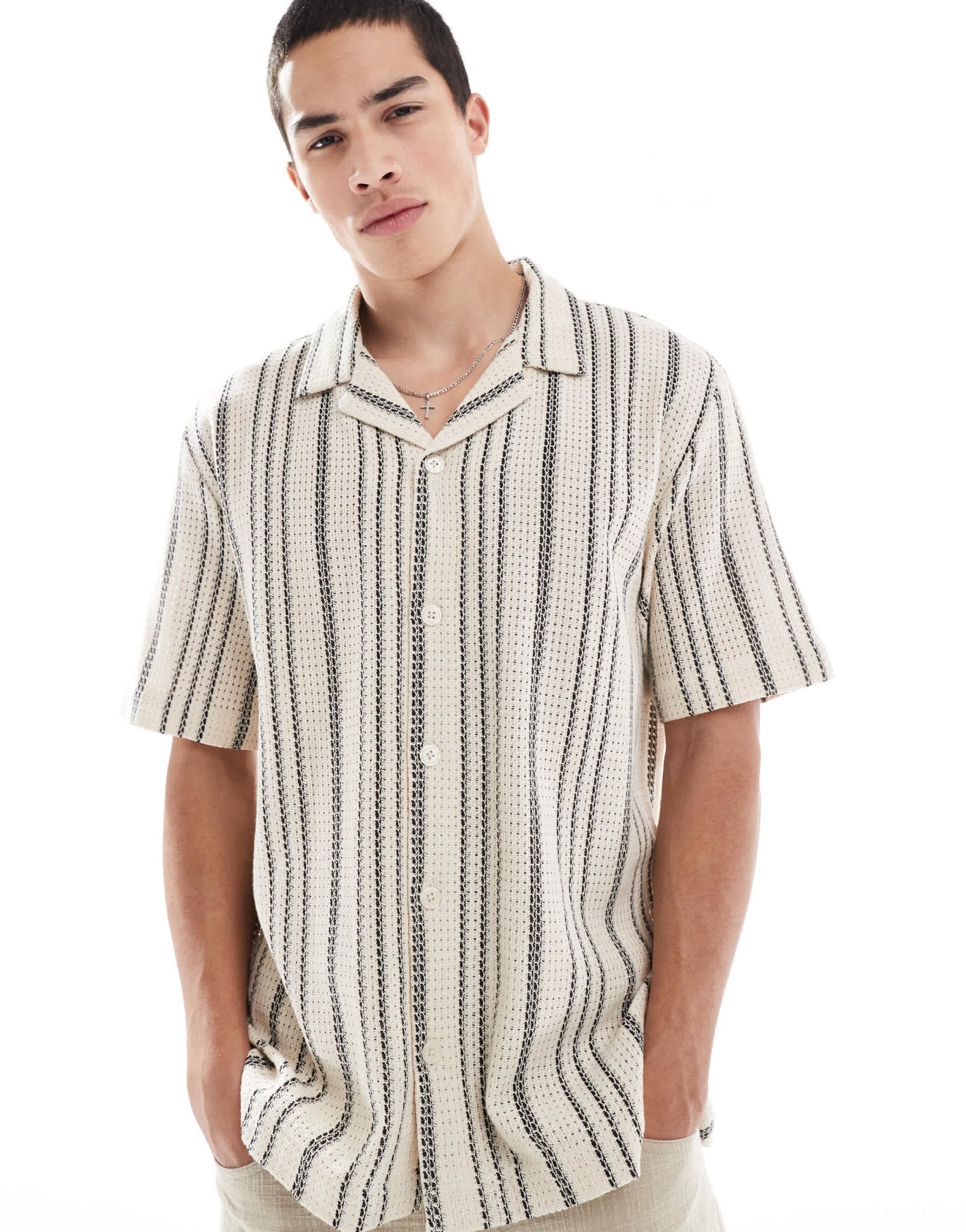 Goldsboro revere textured stripe shirt in multi - ASOS Sample Sale EU Store