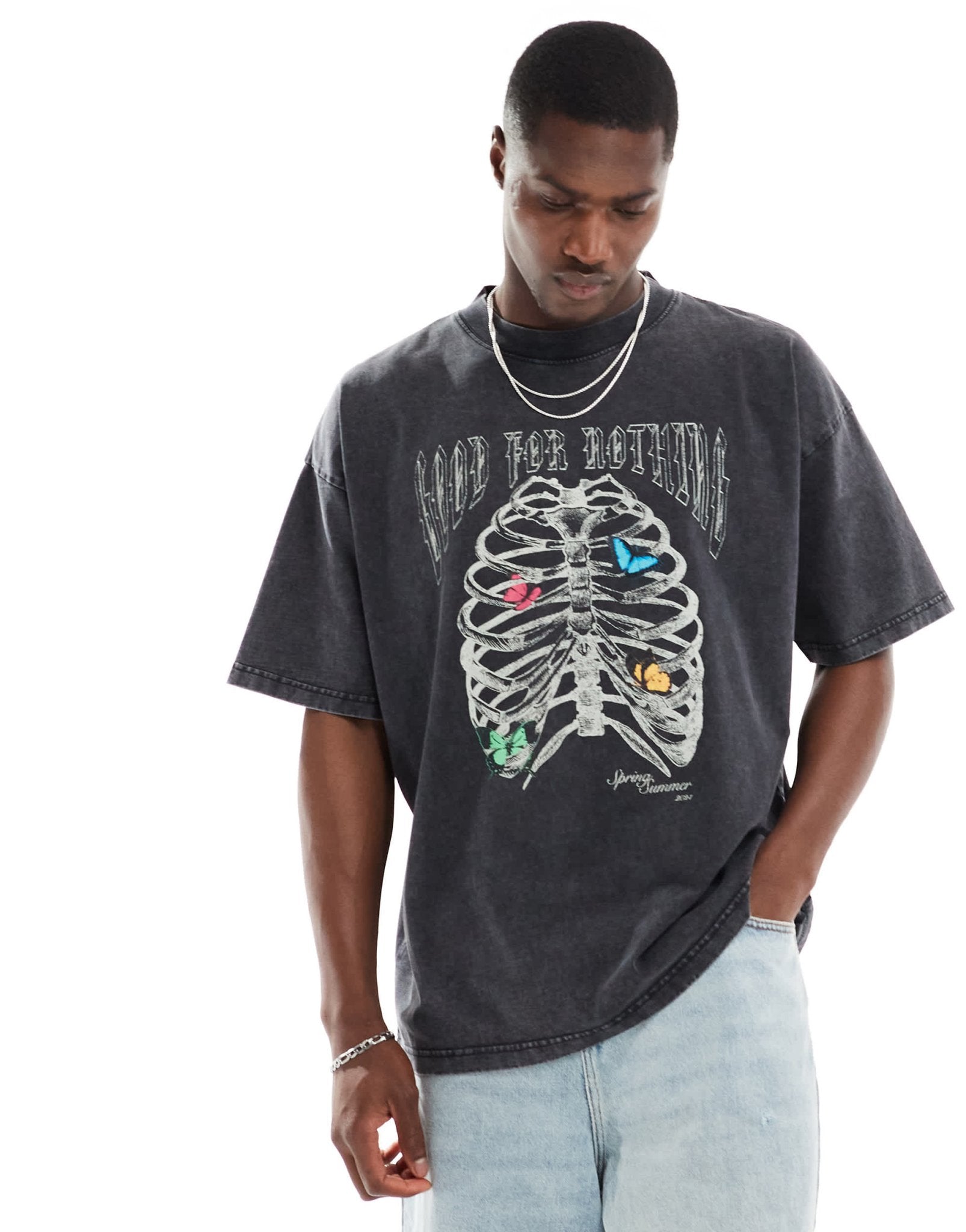 Good for Nothing oversized washed t-shirt with rib chest print in grey - ASOS Sample Sale EU Store