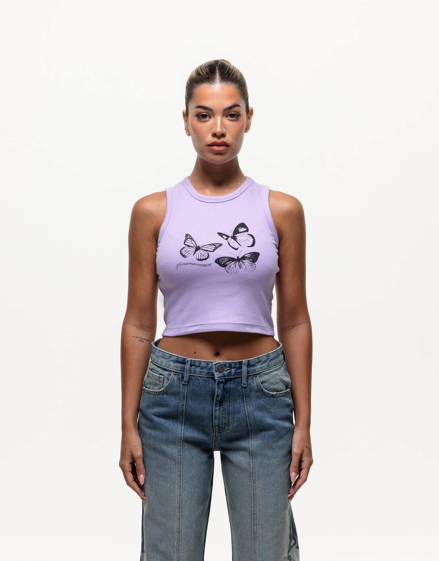 Good For Nothing ribbed vest top with butterfly print in lilac - ASOS Sample Sale EU Store
