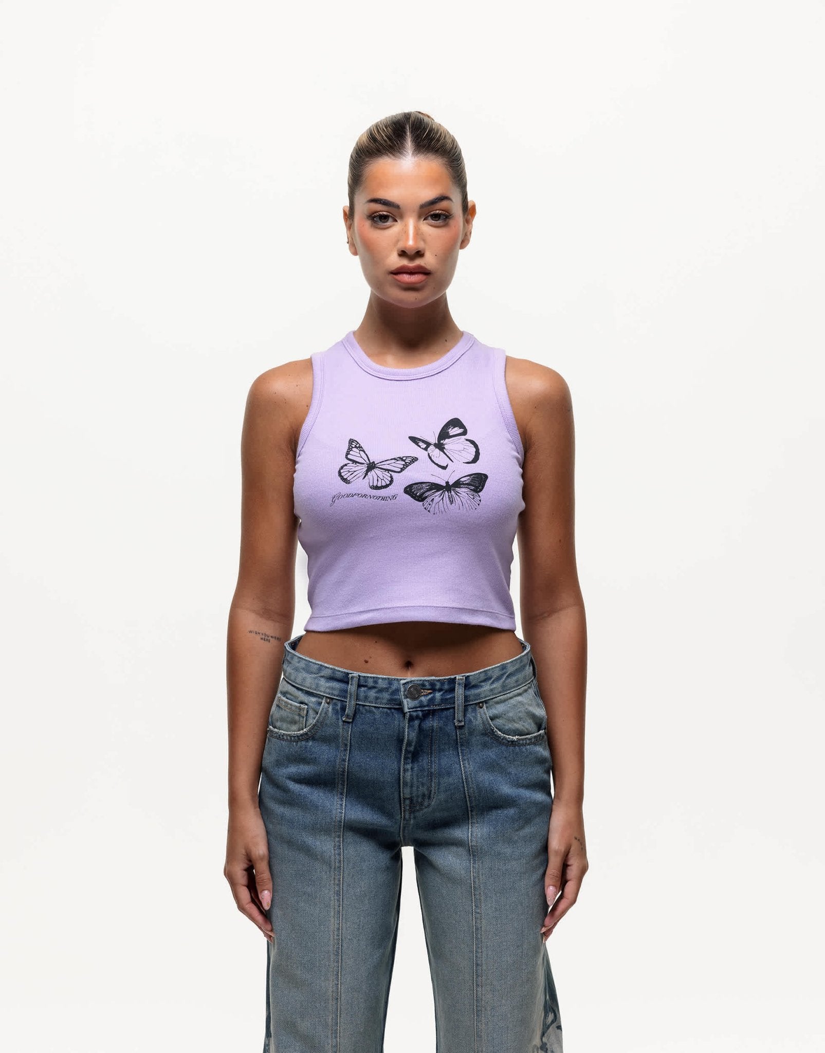 Good For Nothing ribbed vest top with butterfly print in lilac - ASOS Sample Sale EU Store