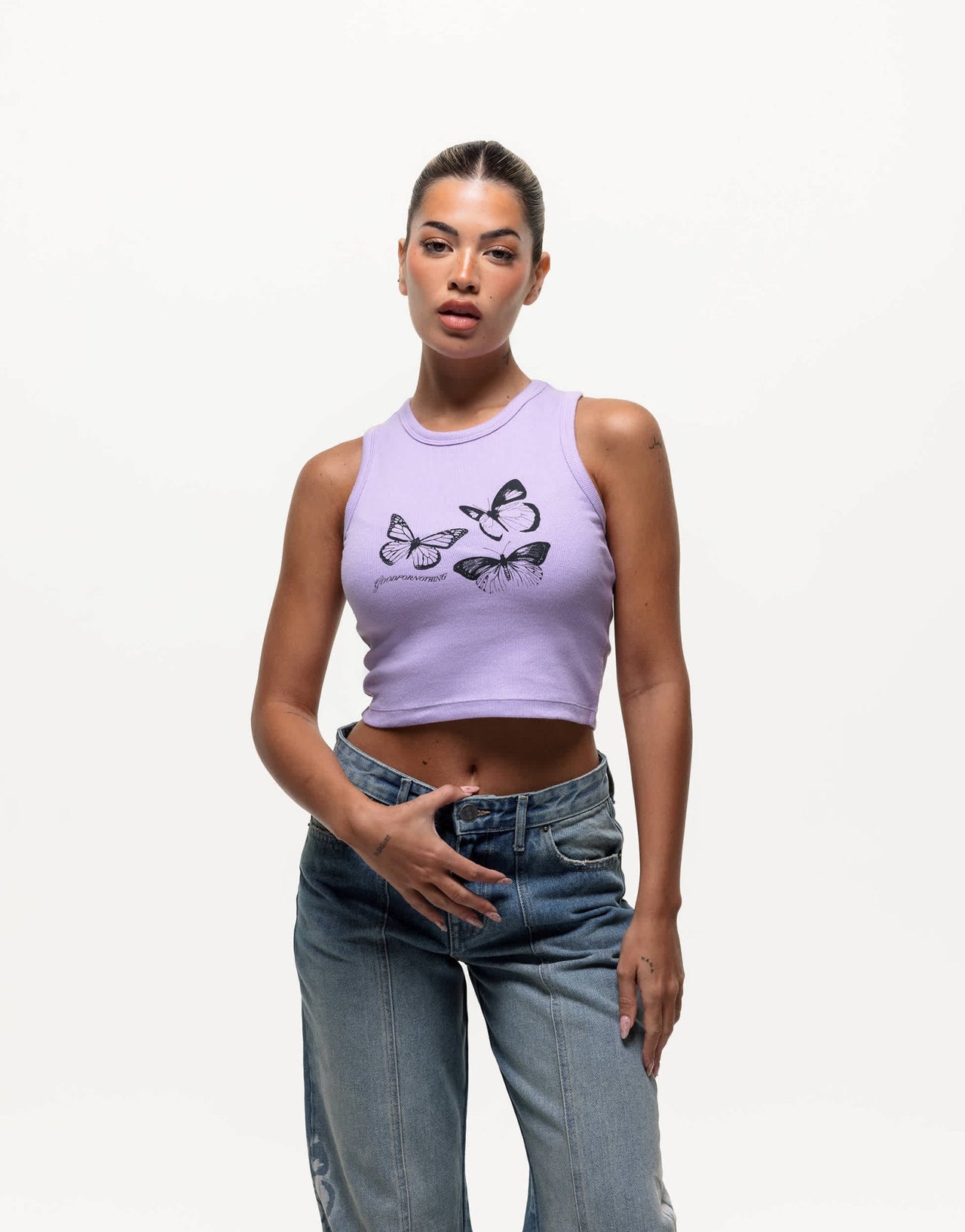 Good For Nothing ribbed vest top with butterfly print in lilac - ASOS Sample Sale EU Store
