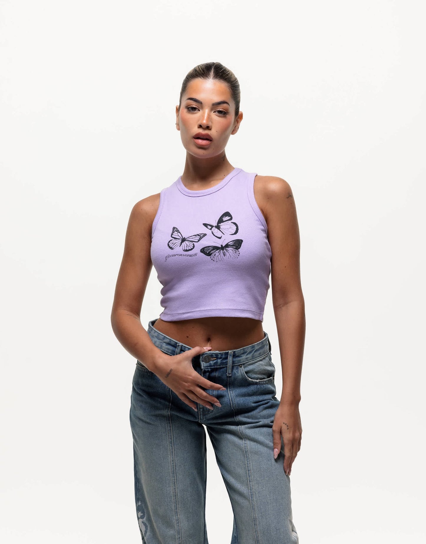Good For Nothing ribbed vest top with butterfly print in lilac - ASOS Sample Sale EU Store